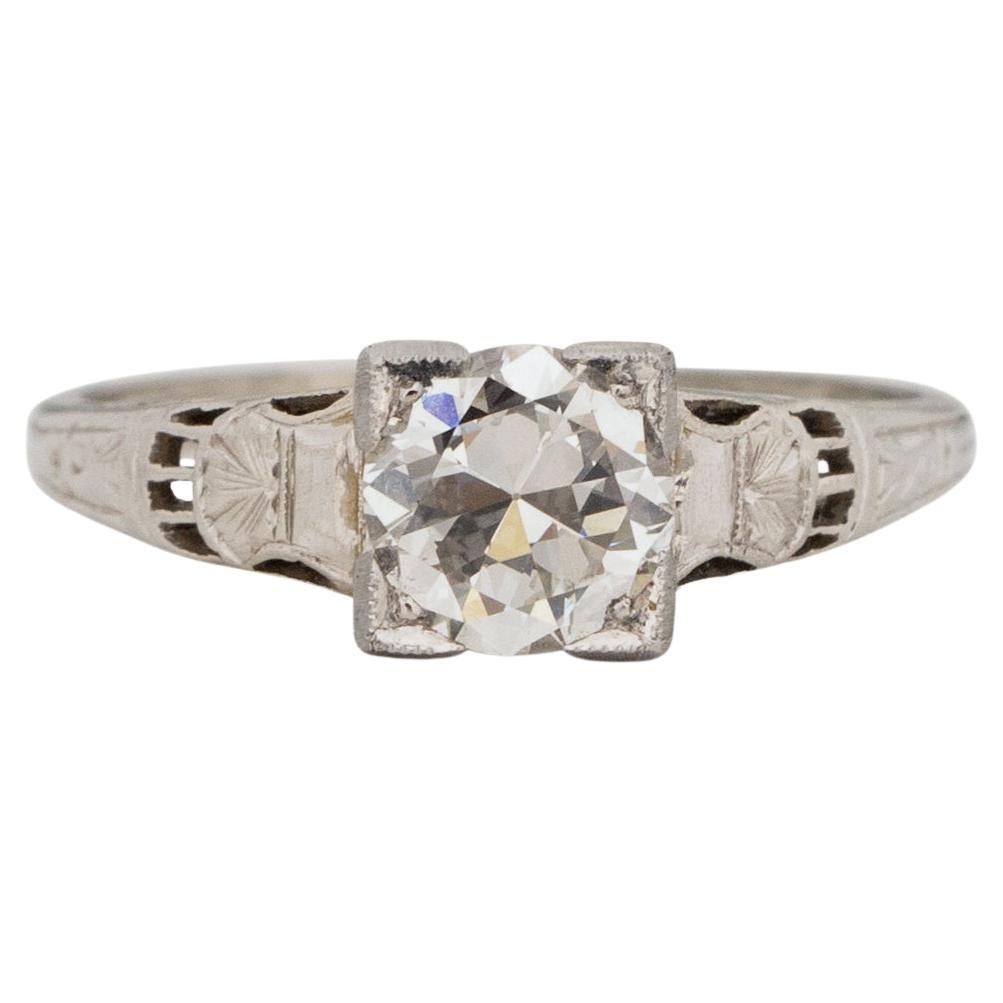 GIA zertifizierter 0,80 Karat Art Deco Diamant 18 Karat Weißgold Verlobungsring