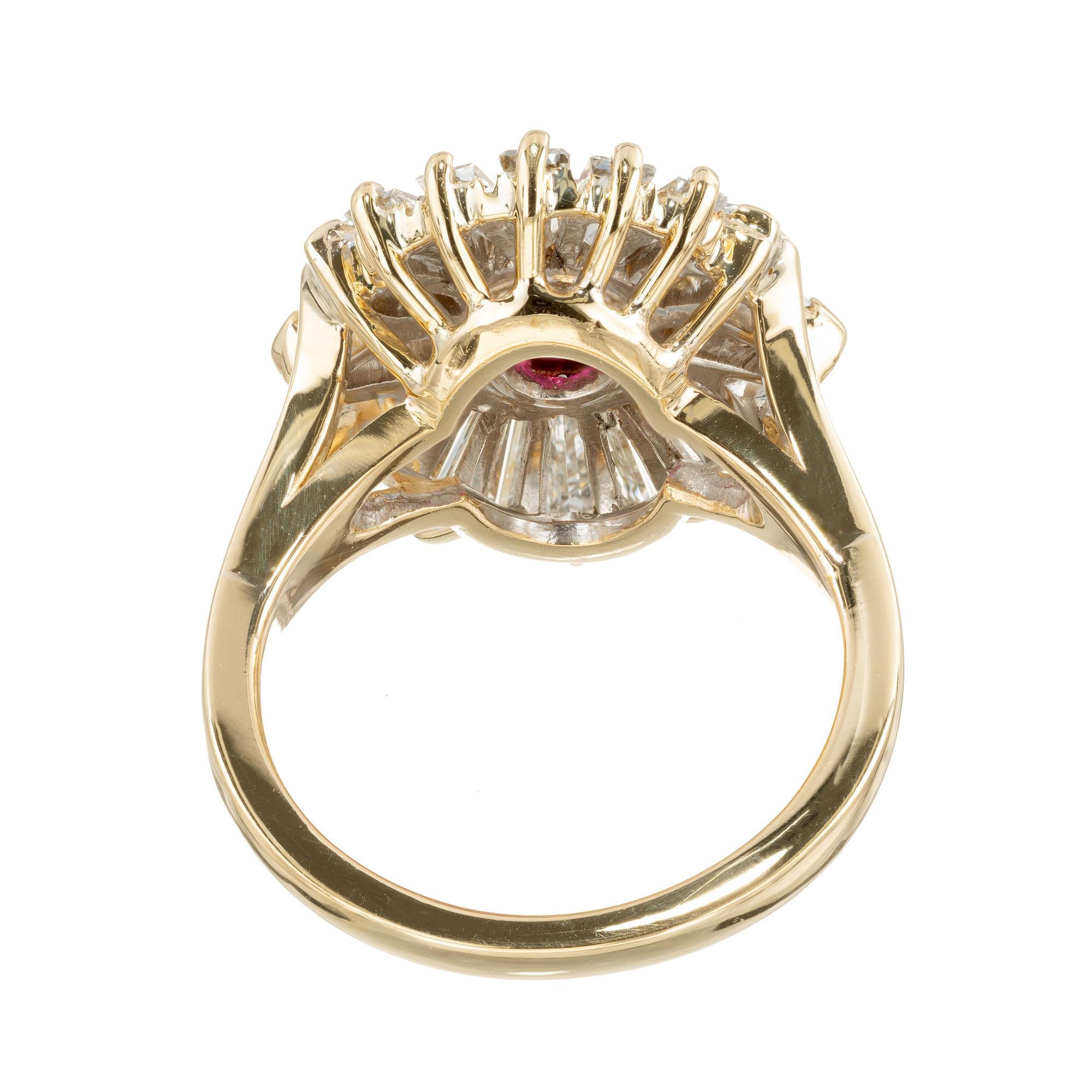 GIA Certified .80 Carat Ruby Diamond Yellow Gold Cluster Cocktail Ring In Excellent Condition For Sale In Stamford, CT