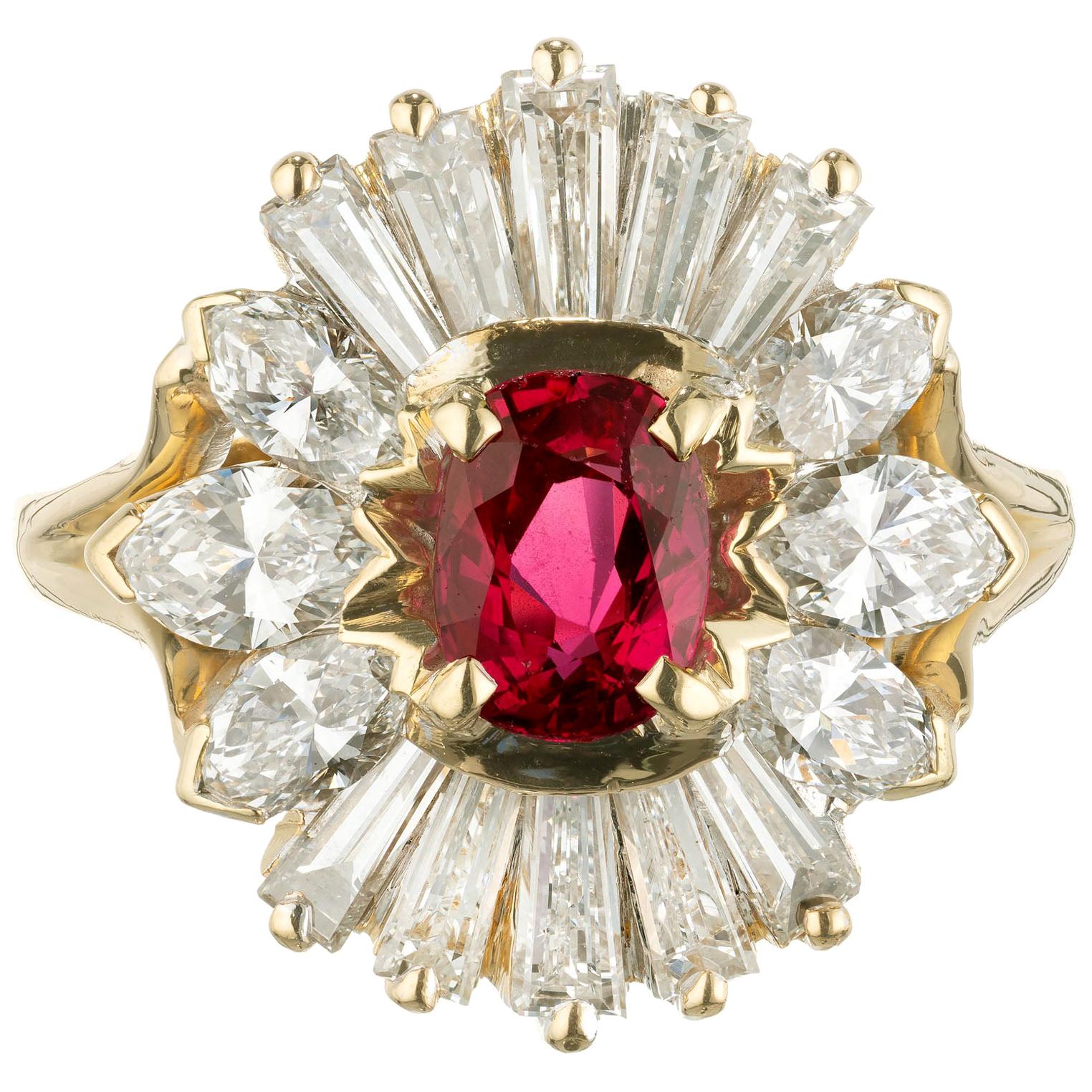 GIA Certified .80 Carat Ruby Diamond Yellow Gold Cluster Cocktail Ring