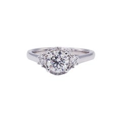 GIA Certified .80 Carat Three Stone Halo Diamond 18k White Gold Engagement Ring