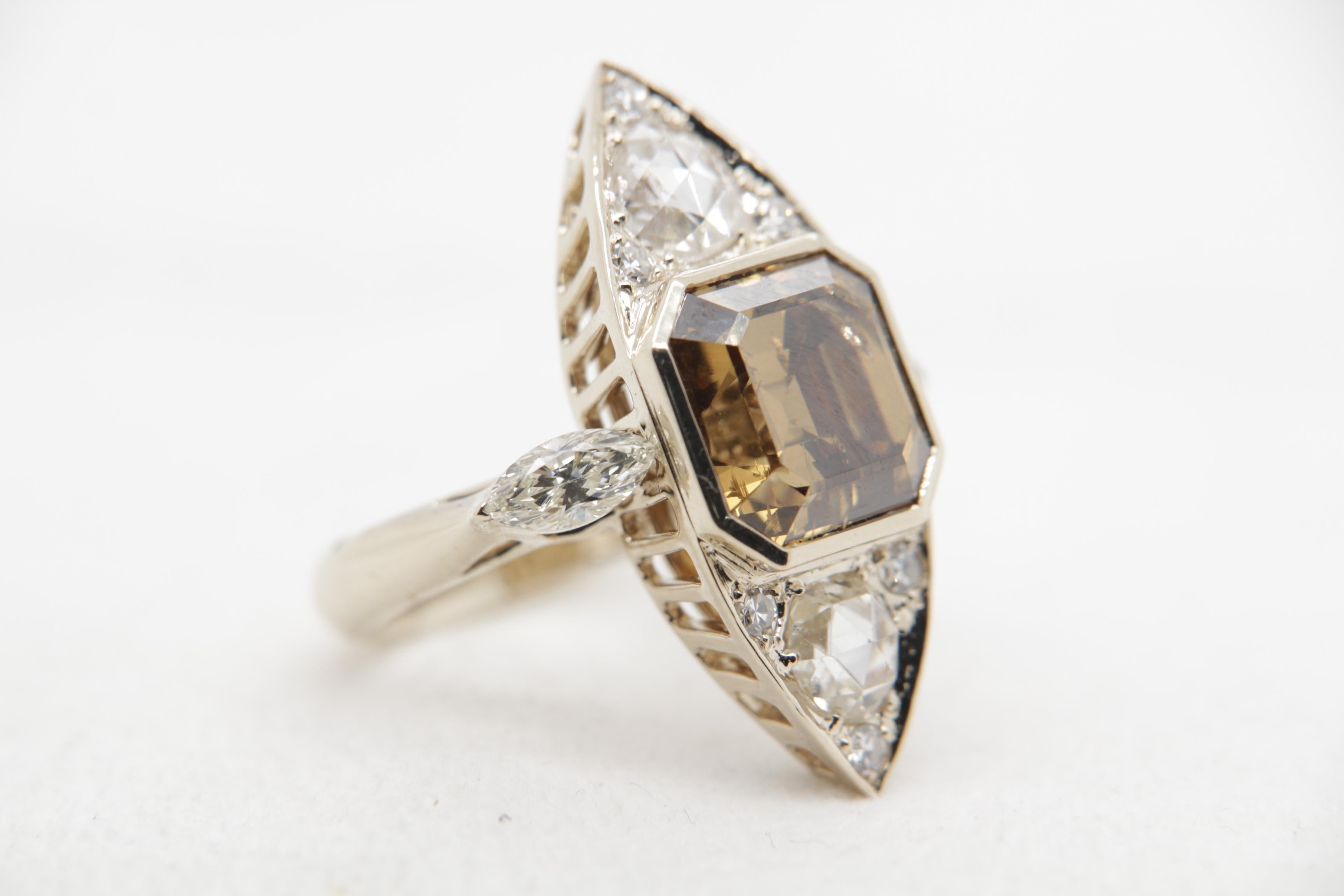 Square Cut GIA Certified 8.00 Carat Fancy Deep Brown-Yellow Diamond Ring in 18 Karat Gold