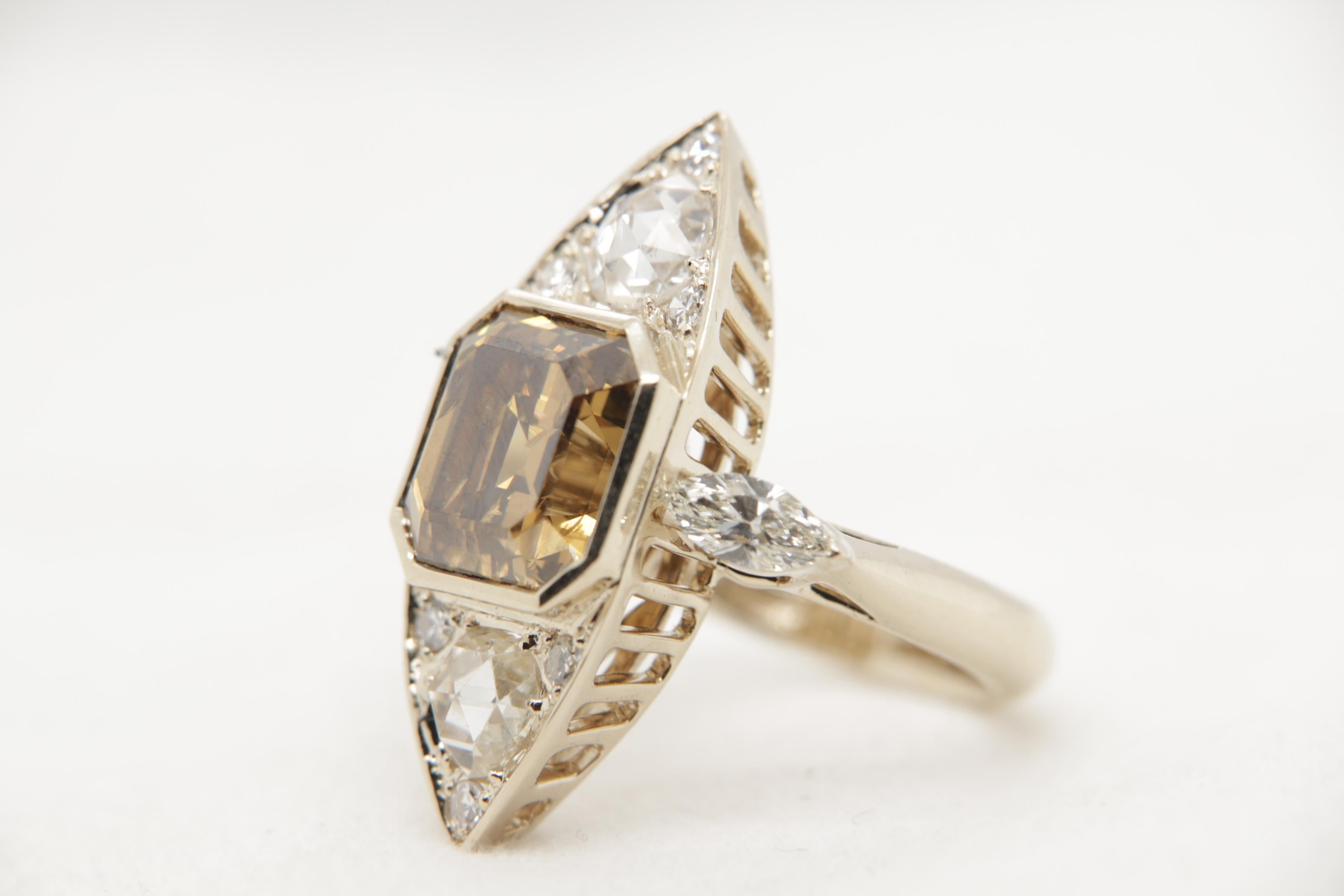 GIA Certified 8.00 Carat Fancy Deep Brown-Yellow Diamond Ring in 18 Karat Gold 2