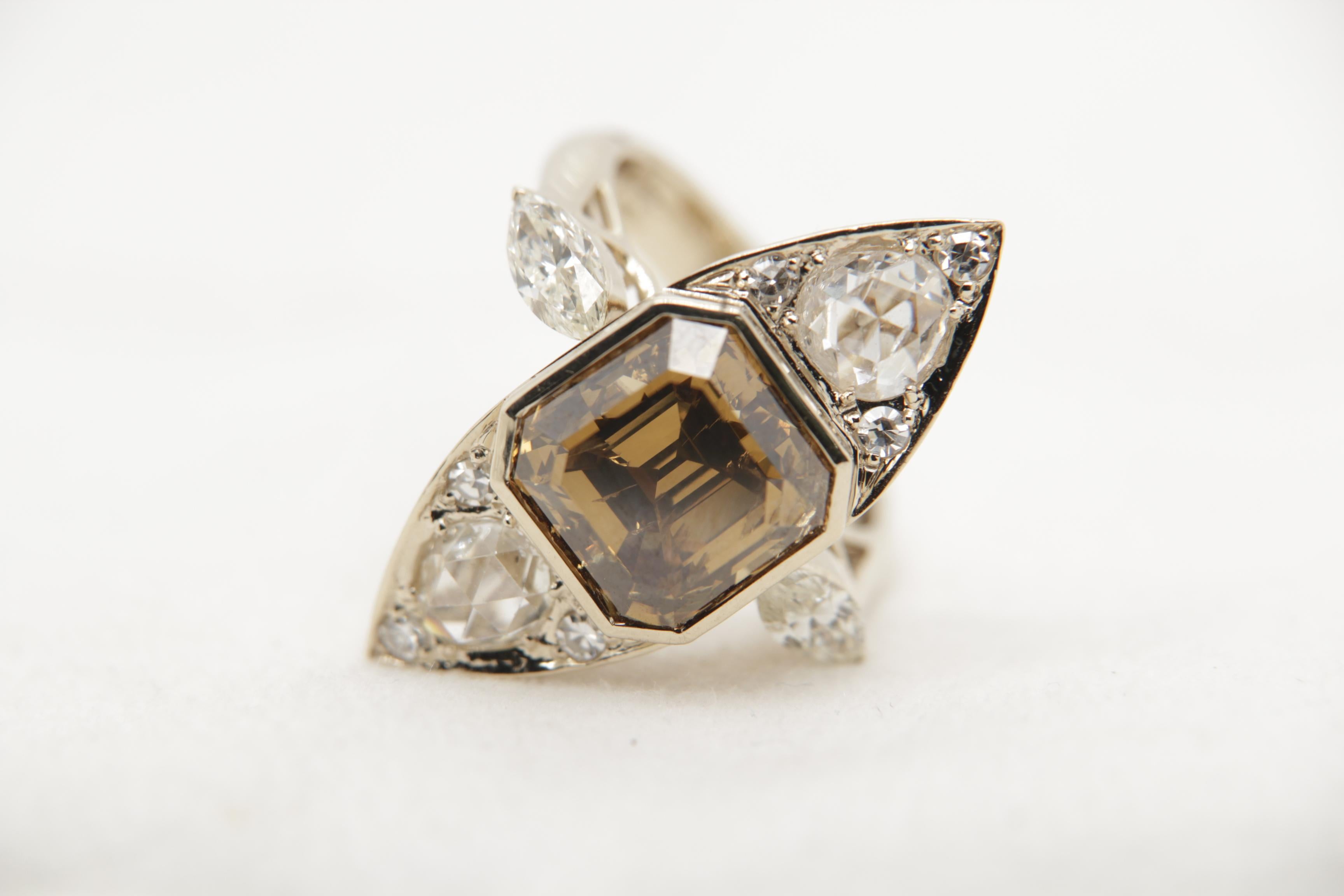 GIA Certified 8.00 Carat Fancy Deep Brown-Yellow Diamond Ring in 18 Karat Gold 3