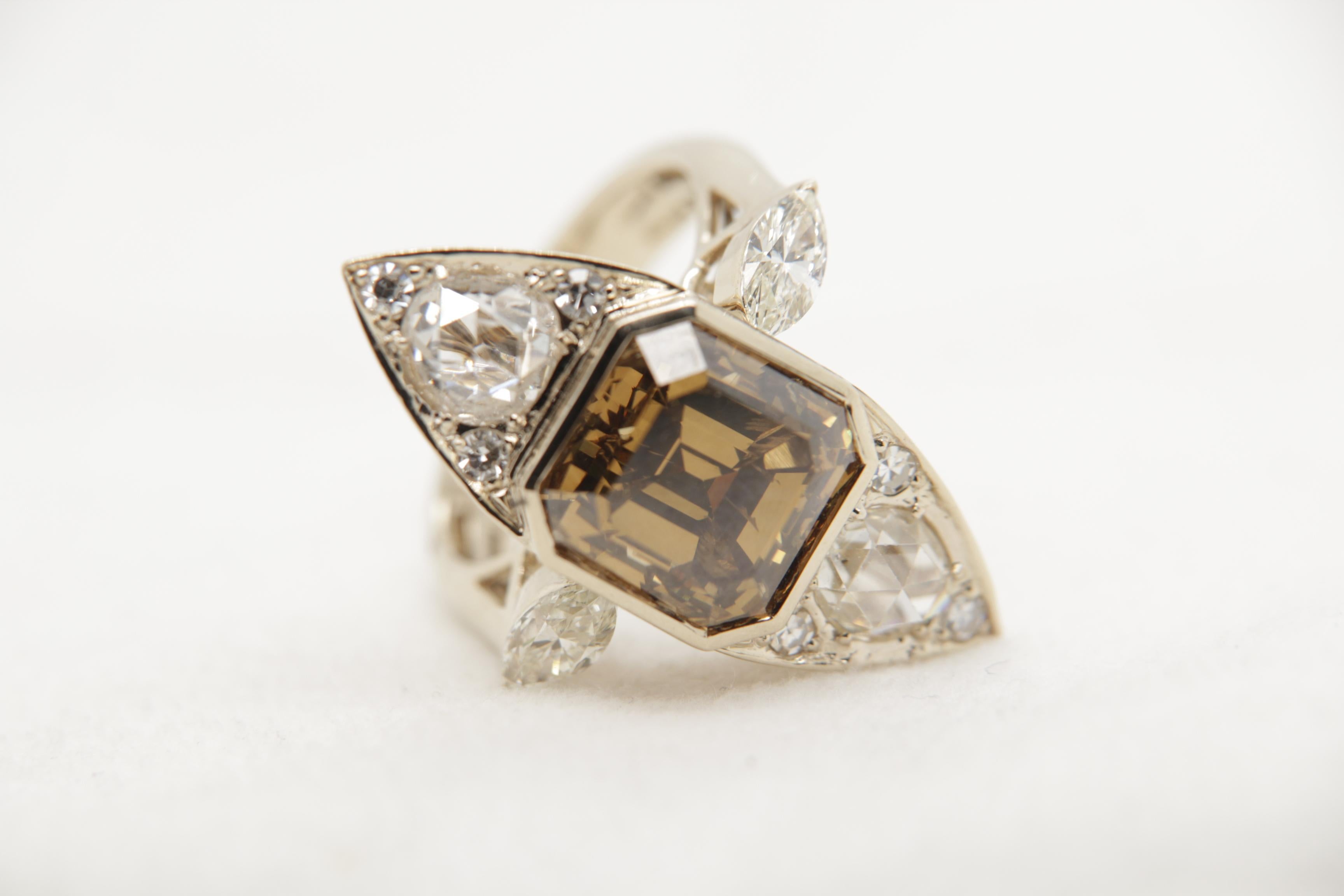 GIA Certified 8.00 Carat Fancy Deep Brown-Yellow Diamond Ring in 18 Karat Gold 4