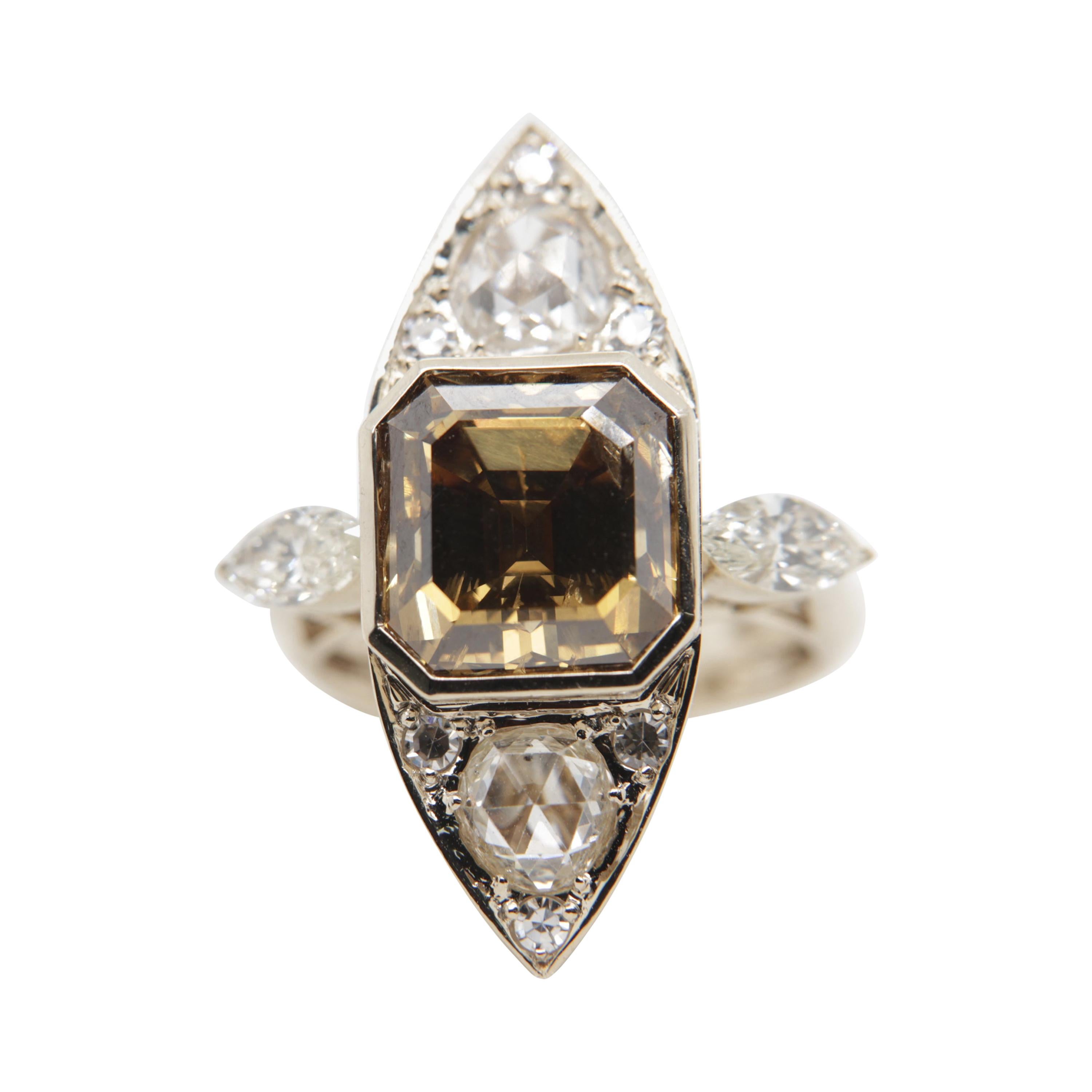GIA Certified 8.00 Carat Fancy Deep Brown-Yellow Diamond Ring in 18 Karat Gold