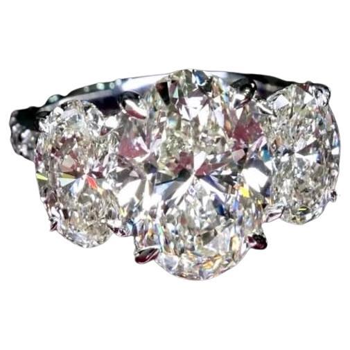 GIA Certified 8.00 Carat Oval Shape Diamonds 18K Gold Trilogy Ring For Sale