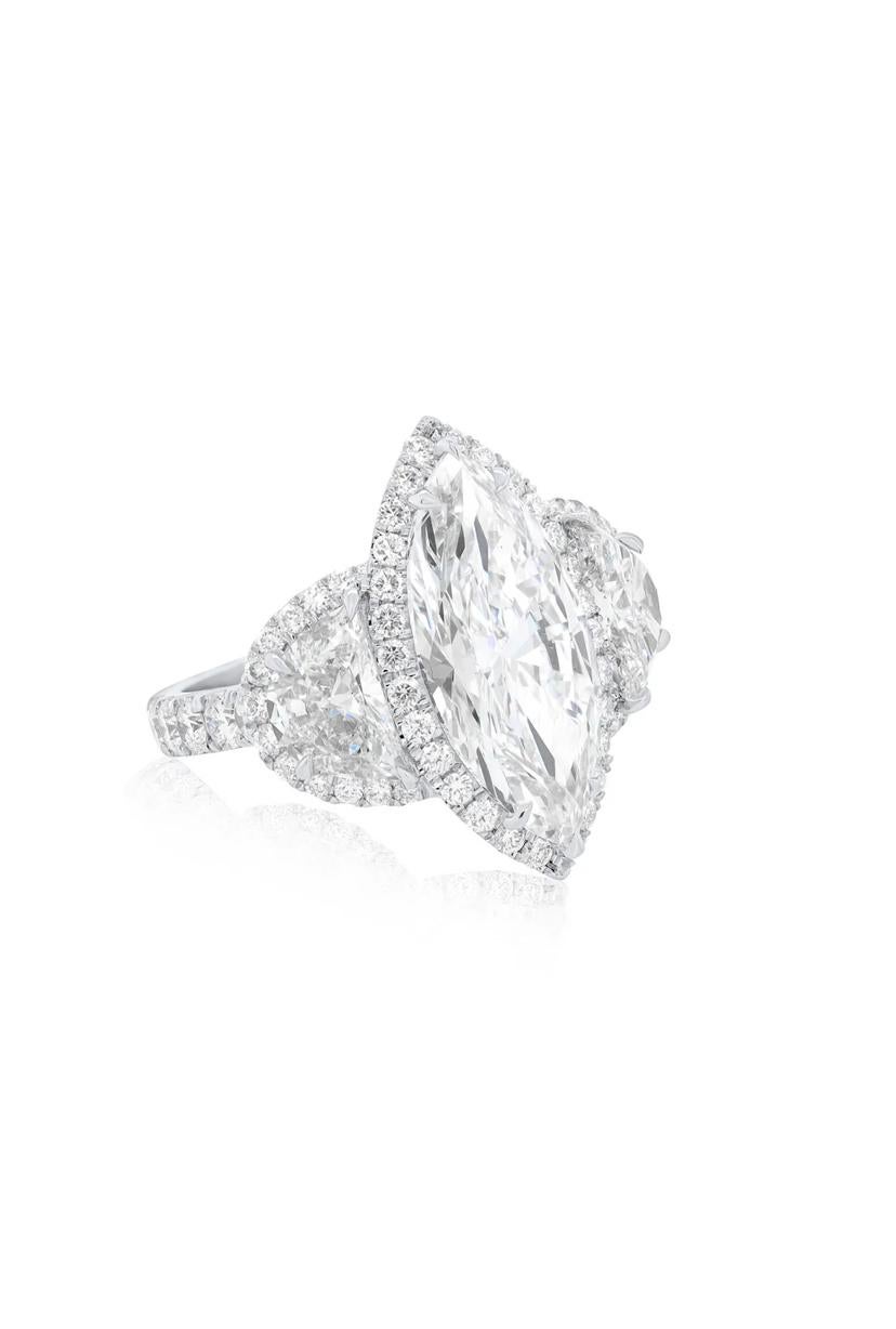 Taglio marquise Anello in oro 18K con diamanti di forma speciale certificati GIA da 8,00 carati in vendita