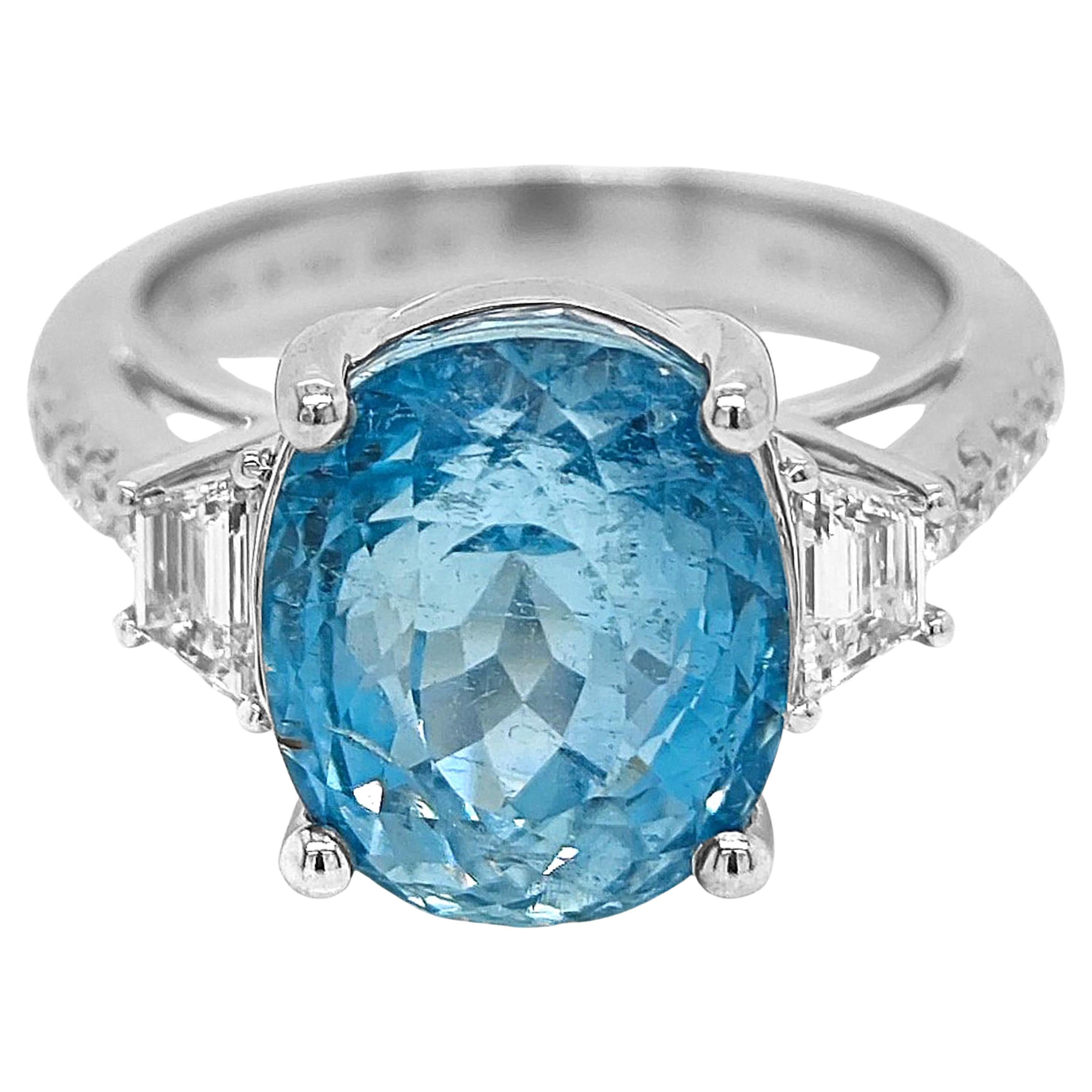GIA Certified 8.01 Carat Aquamarine and White Diamond White Gold Ring