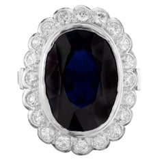 GIA Certified 8.01 Carat Blue Sapphire Diamond Halo Platinum Engagement Ring