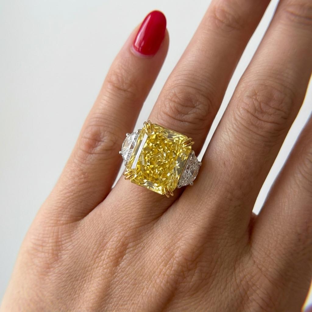 Taille radiant Bague en diamant certifié GIA de 8,01 carats de couleur jaune intense VS1 en 18K en vente
