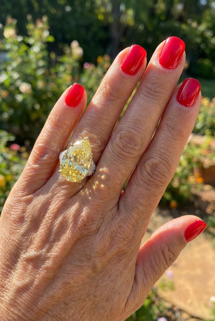 Bague en or 18 carats certifiée GIA et ornée d'un diamant jaune fantaisie de 8,01 carats Neuf - En vente à Chicago, IL