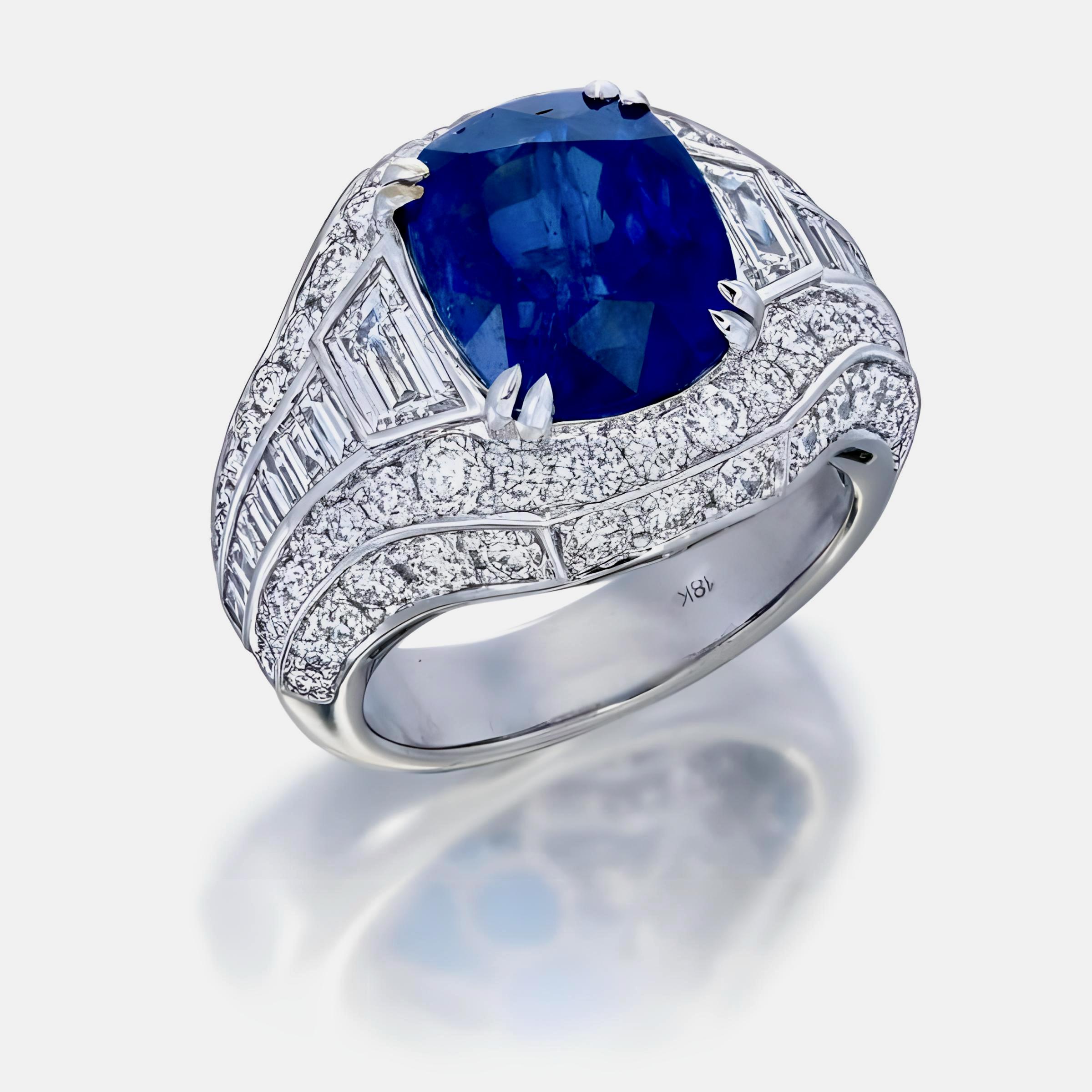 Cushion Cut GIA Certified 8.01 Carat Sri Lanka Heated Blue Sapphire Ring in 18 Karat W/G For Sale