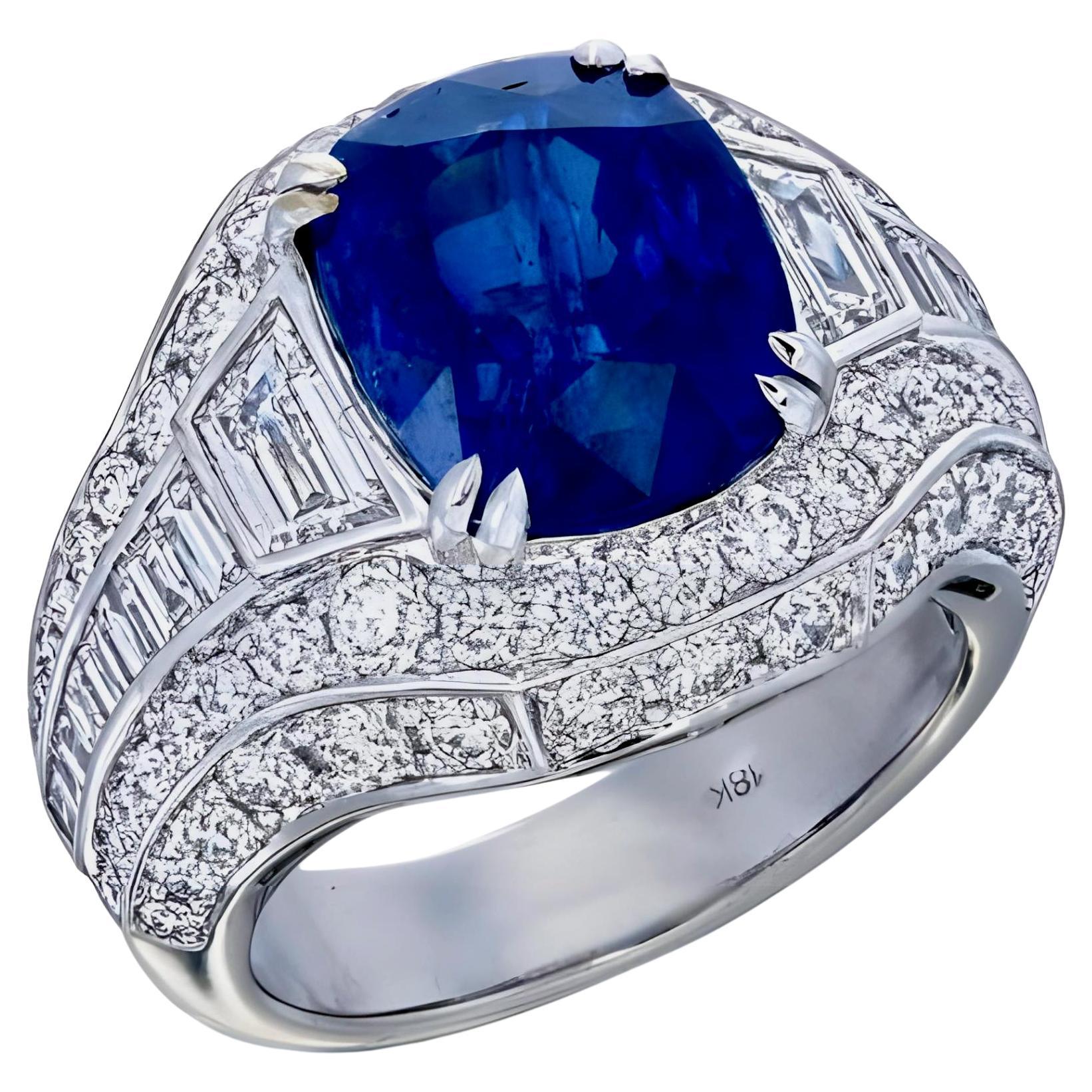 GIA Certificado 8,01 Quilates Sri Lanka Zafiro Azul Calentado Anillo en 18 Quilates W/G