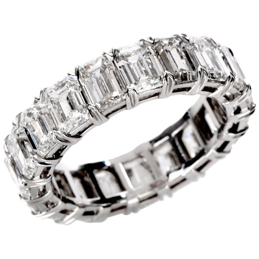 GIA Certified 8.02 Carat Emerald Cut Diamond Platinum Eternity Band Ring