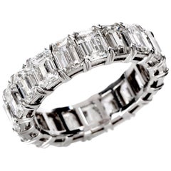 GIA Certified 8.02 Carat Emerald Cut Diamond Platinum Eternity Band Ring