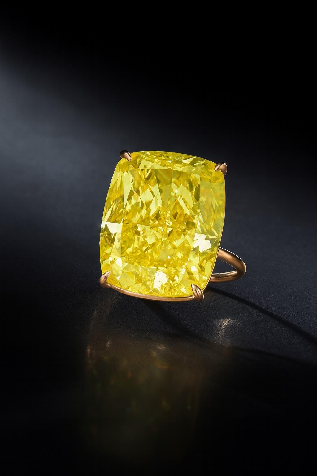 Modern GIA Certified 8.02 Carat Fancy Yellow Cushion Modified Brilliant Diamond Ring For Sale