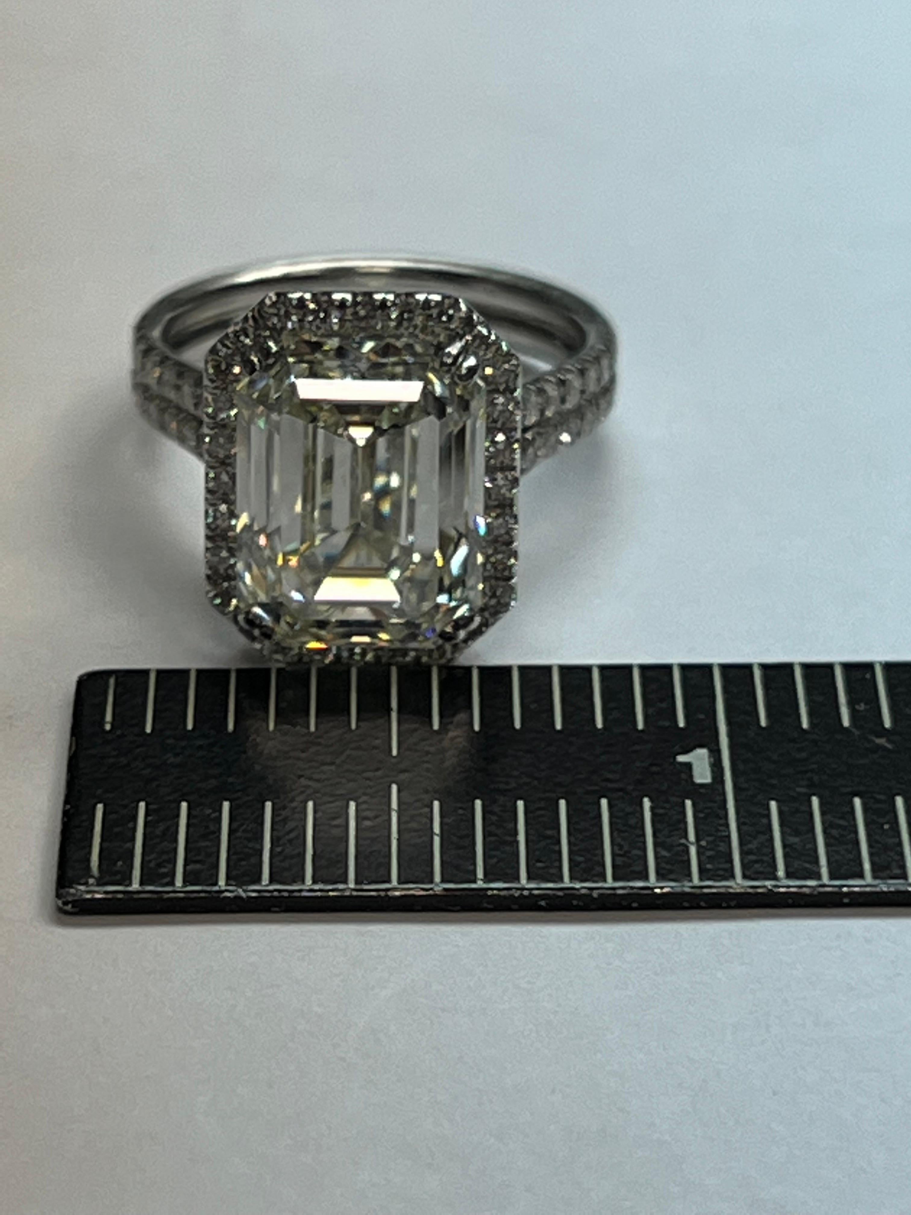 GIA Certified 8.02 Carat L VS2 Natural Emerald Cut Diamond Engagement Plat Ring 1