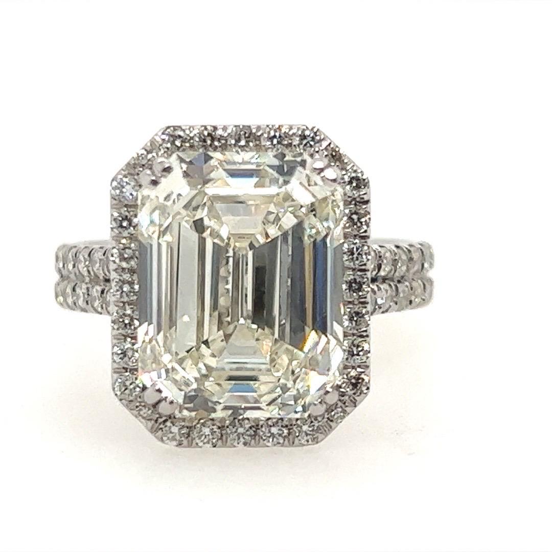 GIA Certified 8.02 Carat L VS2 Natural Emerald Cut Diamond Engagement Plat Ring 3