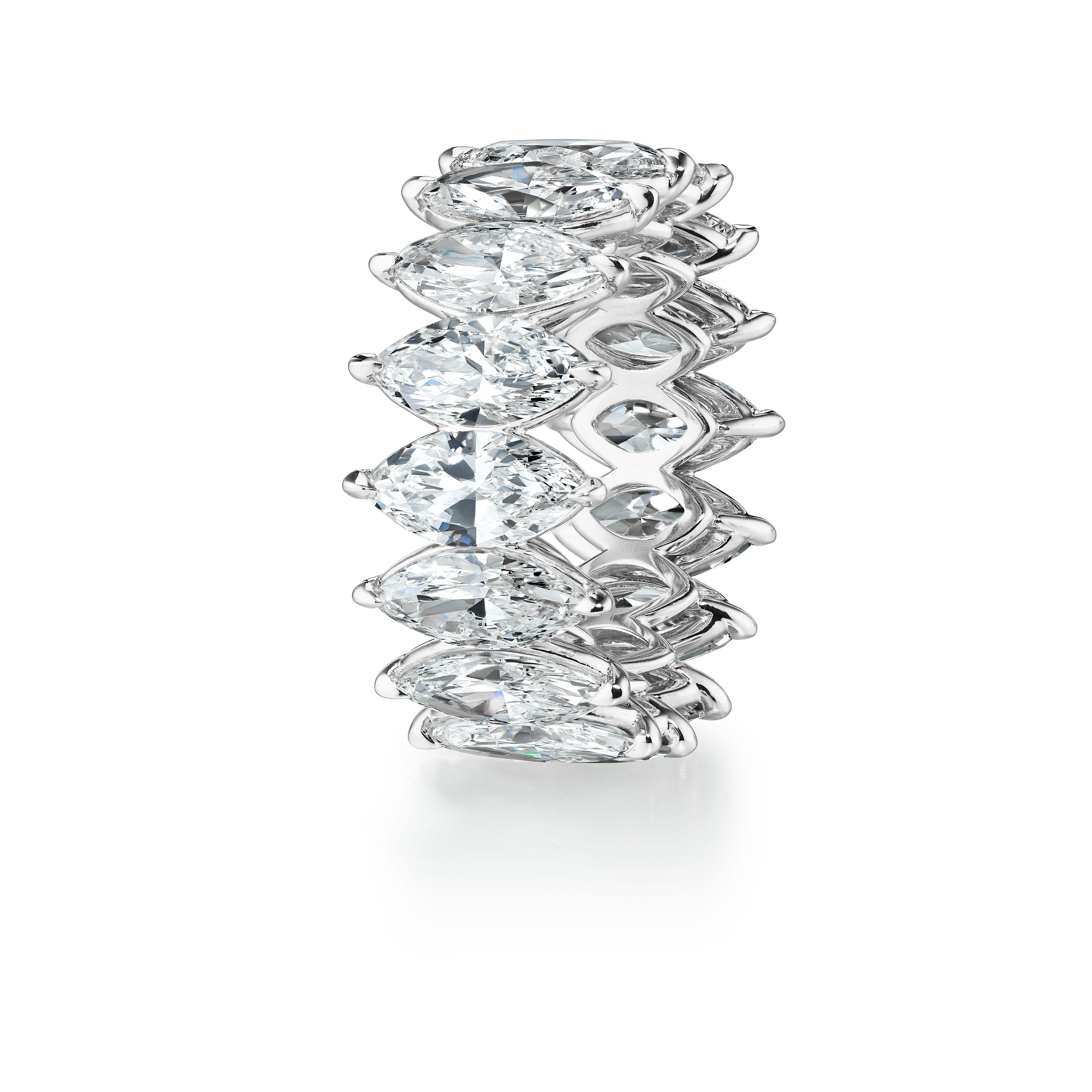 Contemporary GIA Certified 8.02 Carat Marquise Diamond Eternity Band Ring Platinum For Sale