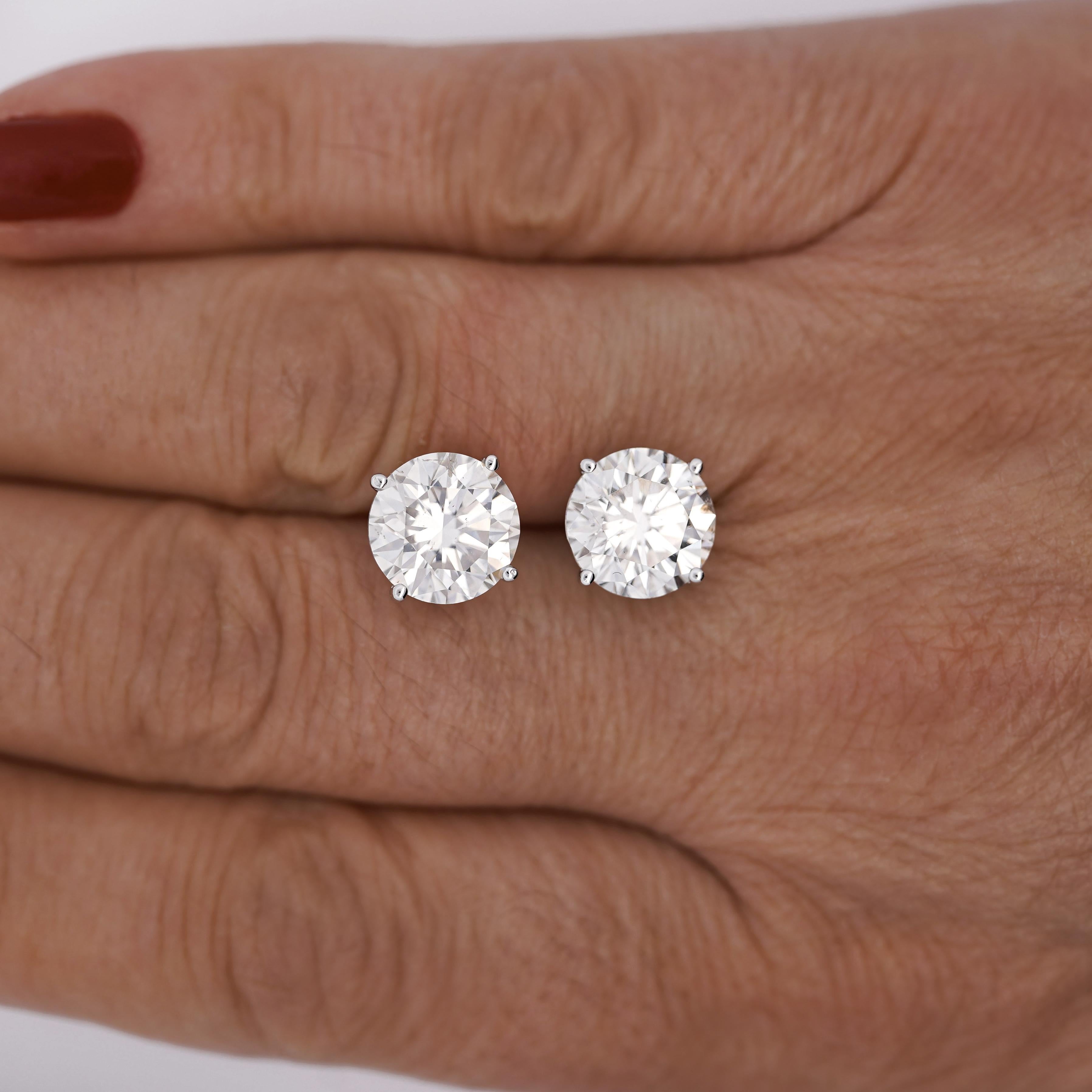 GIA Certified 8.02 Carat TW Natural Round Cut Diamond Stud Earrings For Sale 5