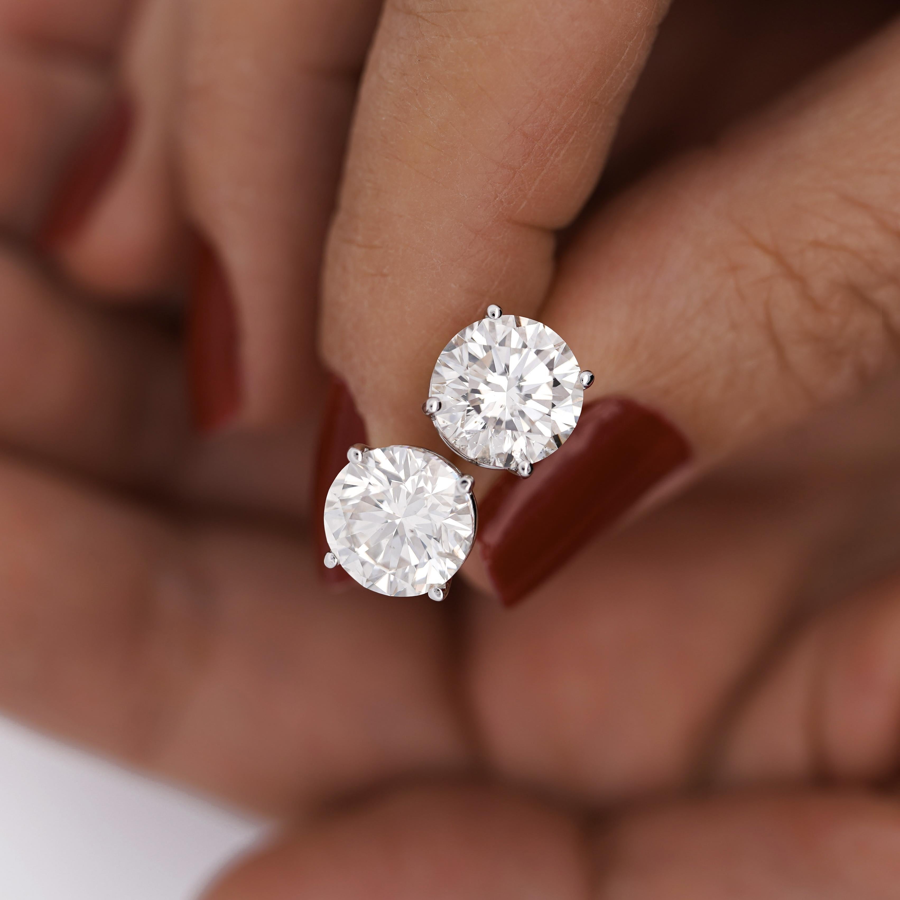 Contemporary GIA Certified 8.02 Carat TW Natural Round Cut Diamond Stud Earrings For Sale