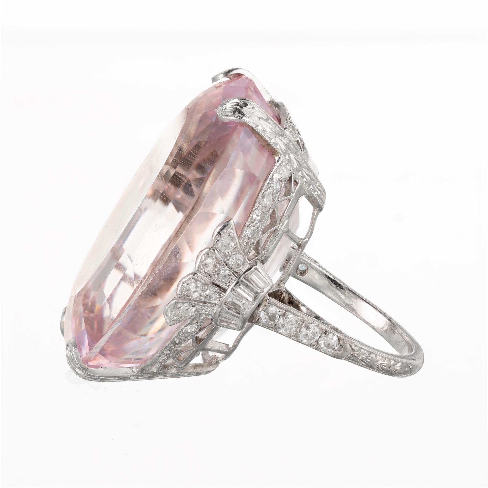 GIA Certified 80.25 Carat Art Deco Oval Kunzite Diamond Platinum Ring In Good Condition In Stamford, CT