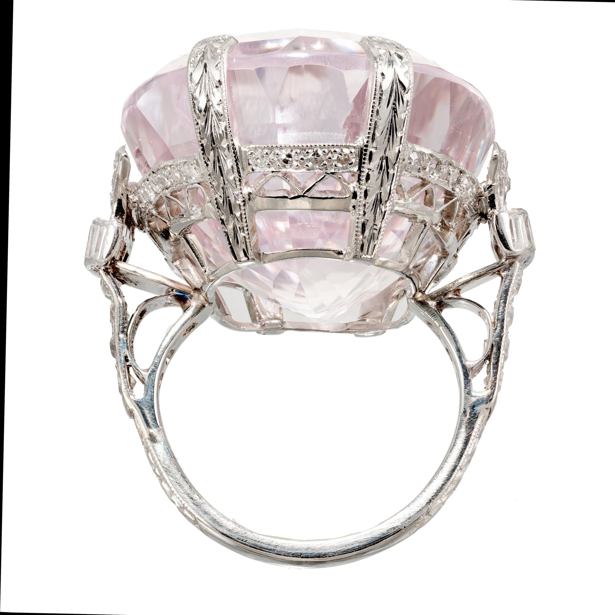 Women's GIA Certified 80.25 Carat Art Deco Oval Kunzite Diamond Platinum Ring