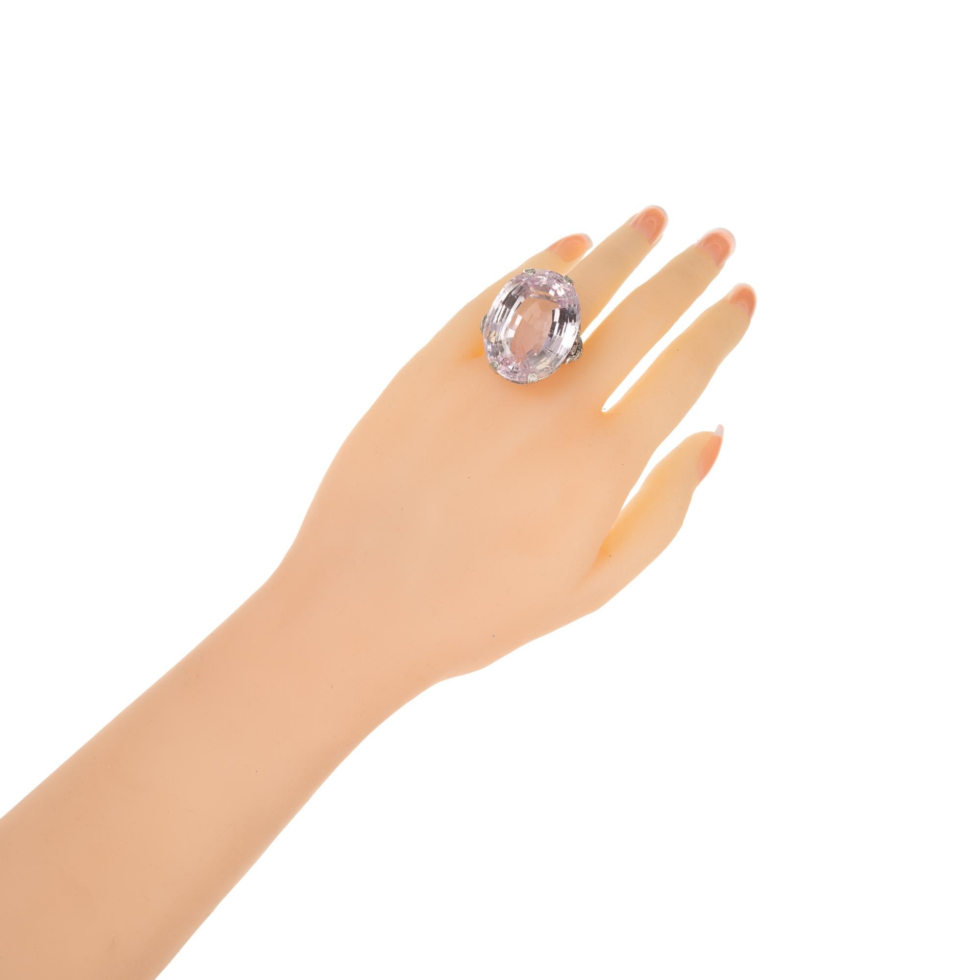 GIA Certified 80.25 Carat Art Deco Oval Kunzite Diamond Platinum Ring 1
