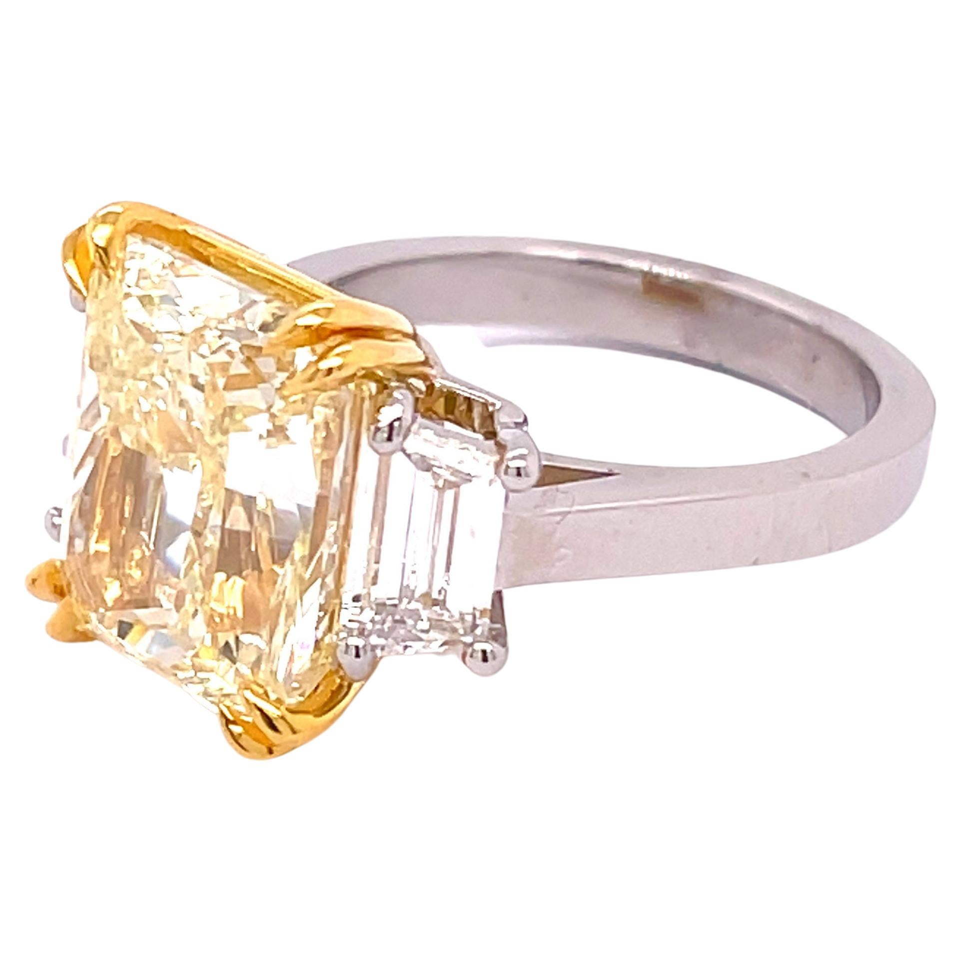 Women's or Men's GIA Certified 8.03 Fancy Light Yellow Radiant Cut Engagement Ring 