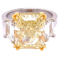GIA Certified 8.03 Fancy Light Yellow Radiant Cut Engagement Ring 