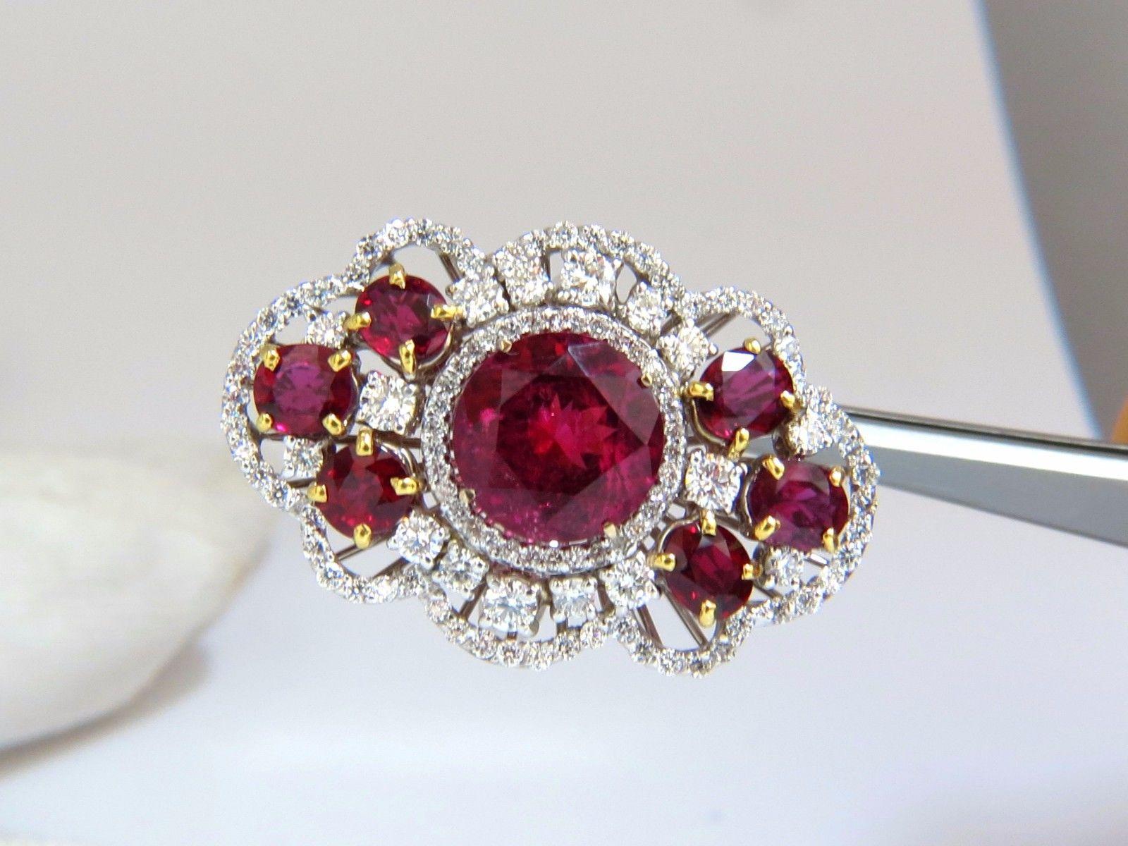Oval Cut GIA Certified 8.03CT Natural Tourmaline Rubellite Ruby Diamond Cluster Ring 18K For Sale