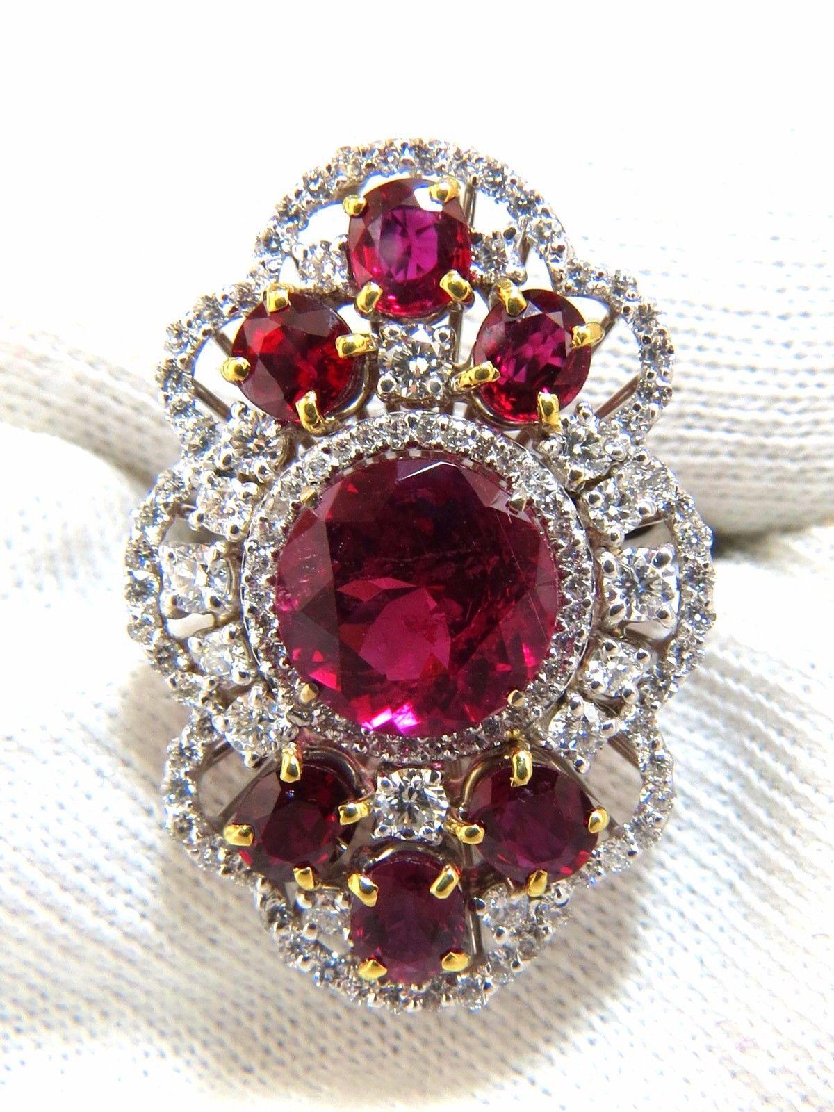 GIA Certified 8.03CT Natural Tourmaline Rubellite Ruby Diamond Cluster Ring 18K For Sale 1