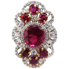 GIA Certified 8.03CT Natural Tourmaline Rubellite Ruby Diamond Cluster Ring 18K