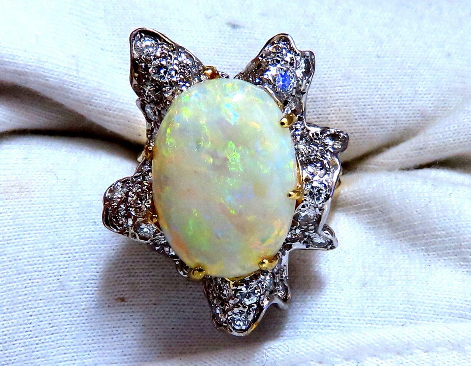 Women's or Men's Gia Certified 8.04ct Natural Cabochon Opal Diamonds Cocktail Ring 14kt For Sale