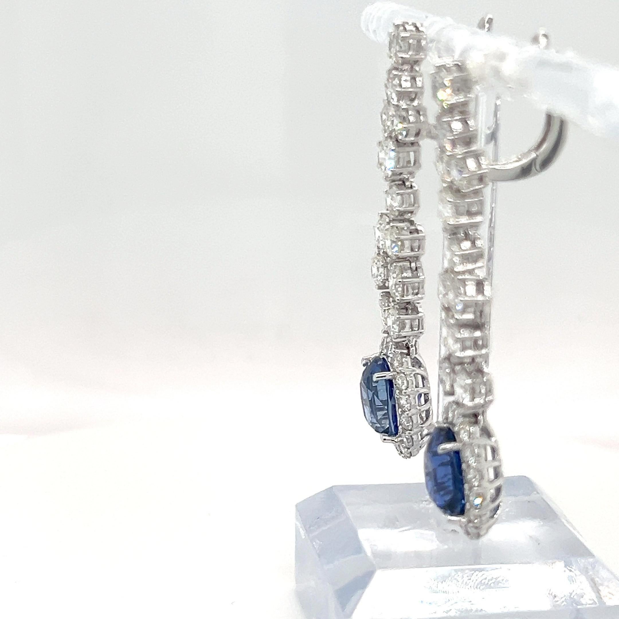 Artisan GIA Certified 8.05 Carat Oval Cut Sapphire Diamond Earrings For Sale
