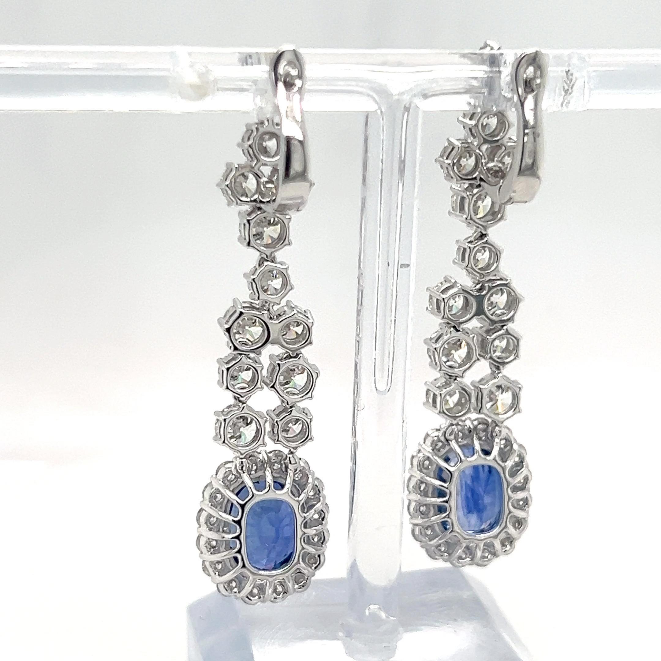 Women's GIA Certified 8.05 Carat Oval Cut Sapphire Diamond Earrings For Sale
