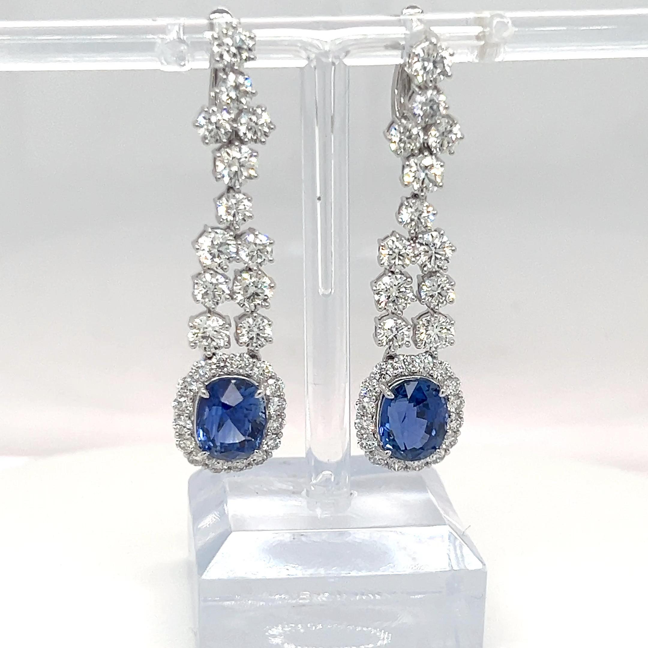 GIA Certified 8.05 Carat Oval Cut Sapphire Diamond Earrings For Sale 1