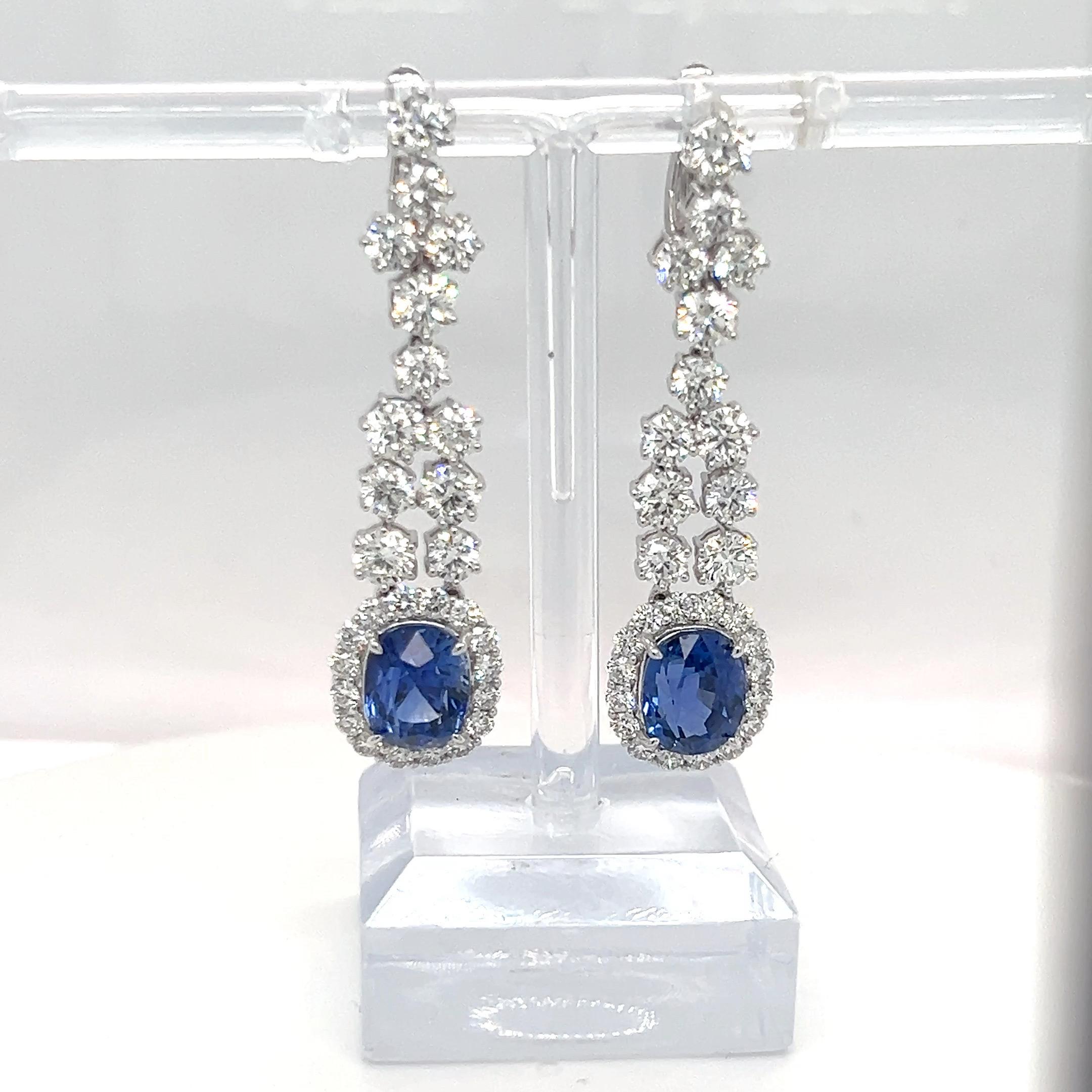 GIA Certified 8.05 Carat Oval Cut Sapphire Diamond Earrings For Sale 3