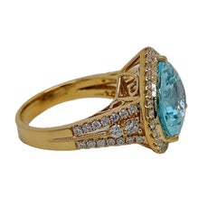 Anello in oro giallo con diamante tondo e tormalina Paraiba da 8.05 carati certificato GIA