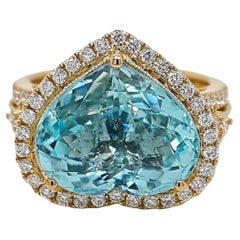 Anello in oro giallo con diamante tondo e tormalina Paraiba da 8.05 carati certificato GIA
