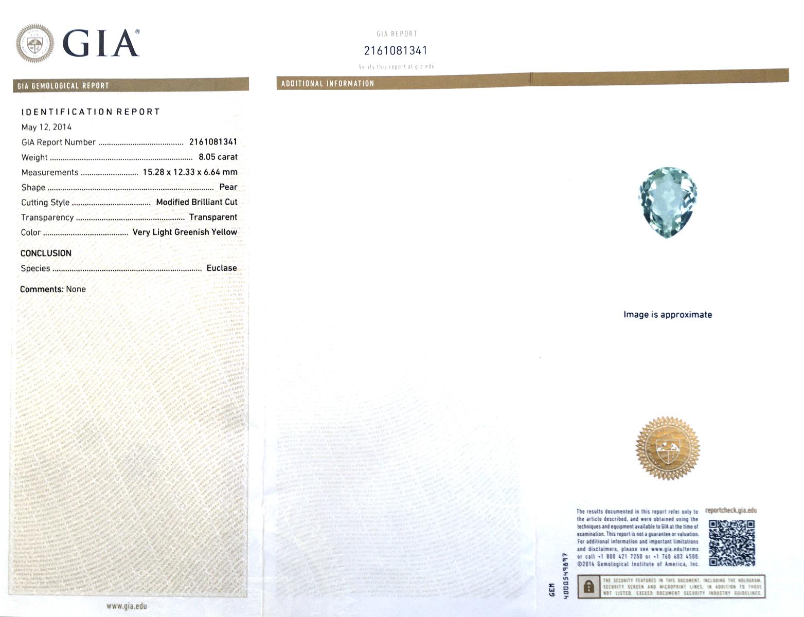 Con 8,05 quilates, esta Euclasa natural de tono suave y claro, verde lima, es una hermosa gema pastel. Popular entre los coleccionistas de minerales, será una elección elegante en una pieza personalizada.

Identificación: Euclasa natural

-