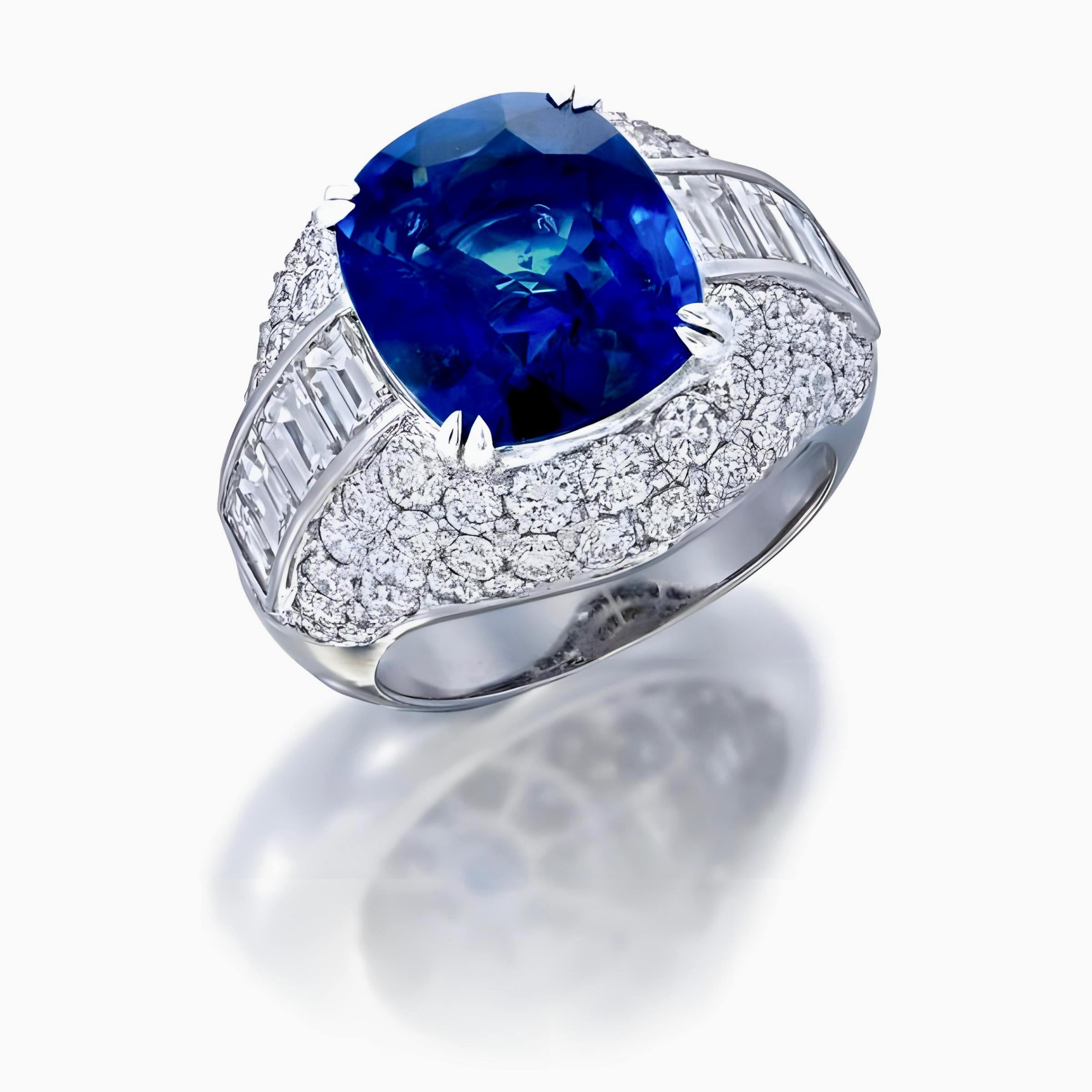 GIA Certified 8.05 Ct Sri Lanka Heated Cushion Cut Blue Sapphire Ring in 18K W/G In New Condition For Sale In Bangkok, TH