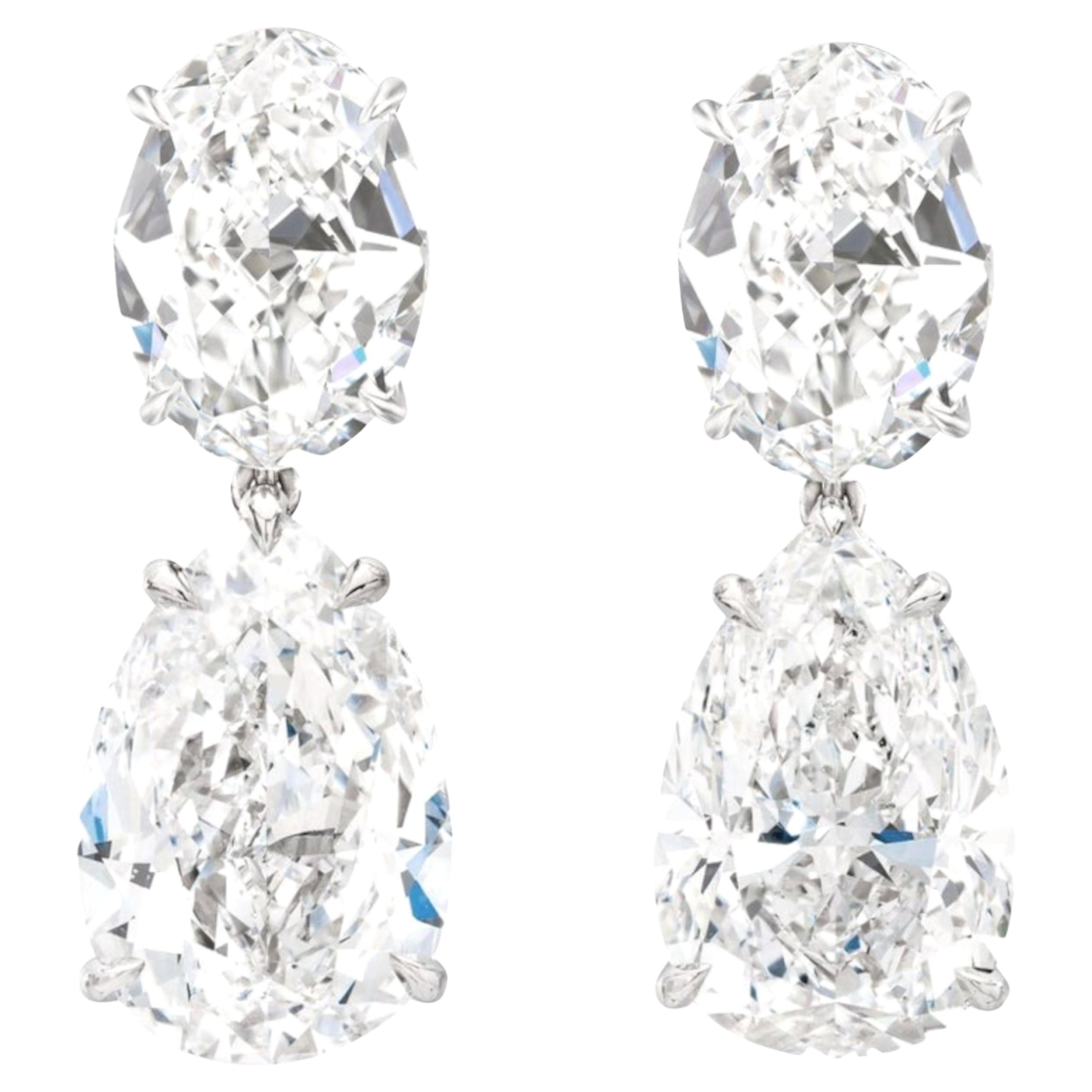 GIA Certified 8.06 Ct. Pear and Oval Diamond Earrings For Sale