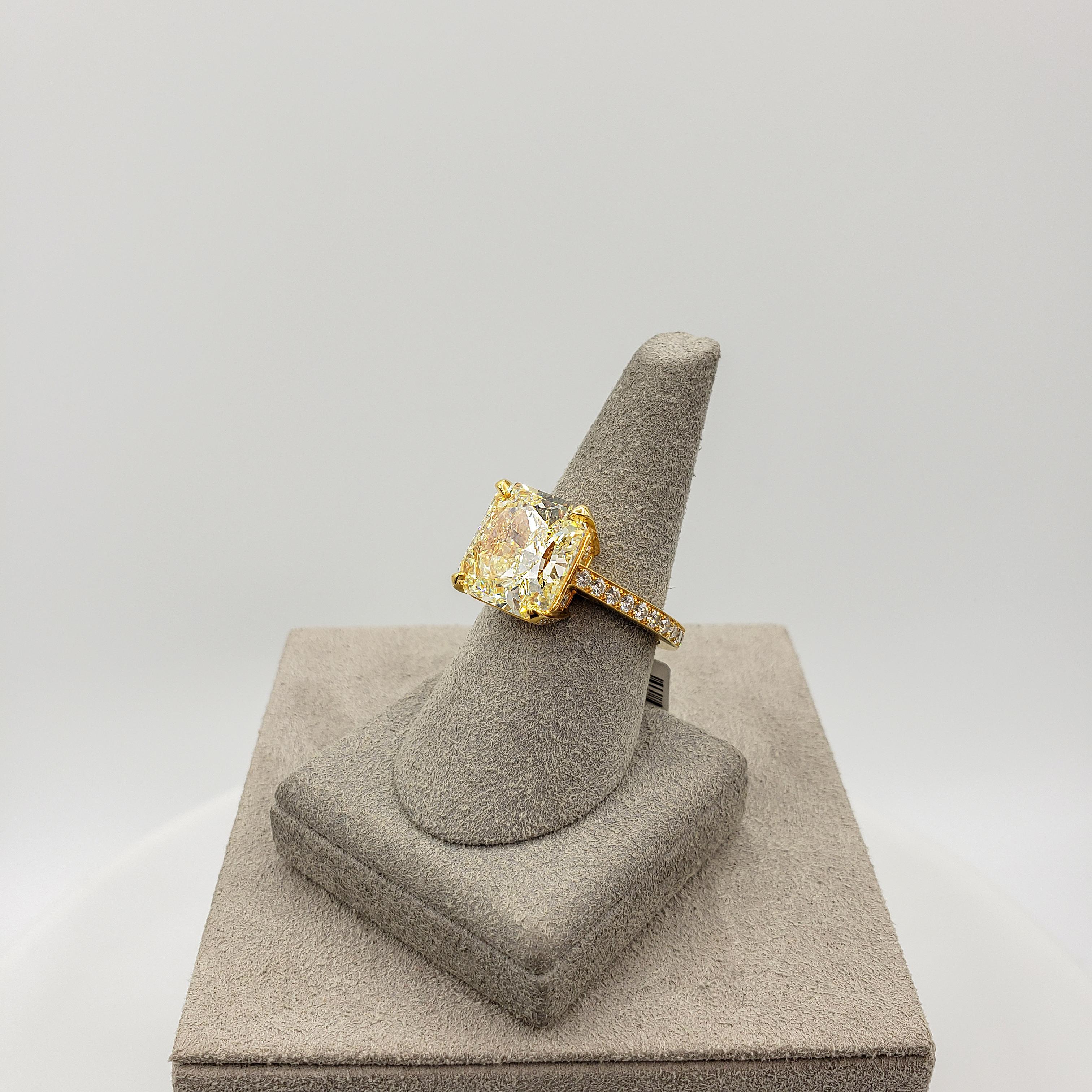 Women's Roman Malakov 8.07 Carat Radiant Cut Yellow Diamond Pave Engagement Ring For Sale
