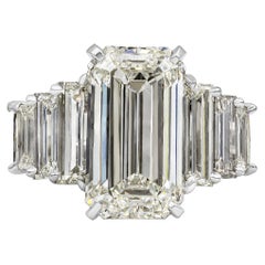 GIA Certified 8.09 Carats Emerald Cut Diamond Seven-Stone Engagement Ring