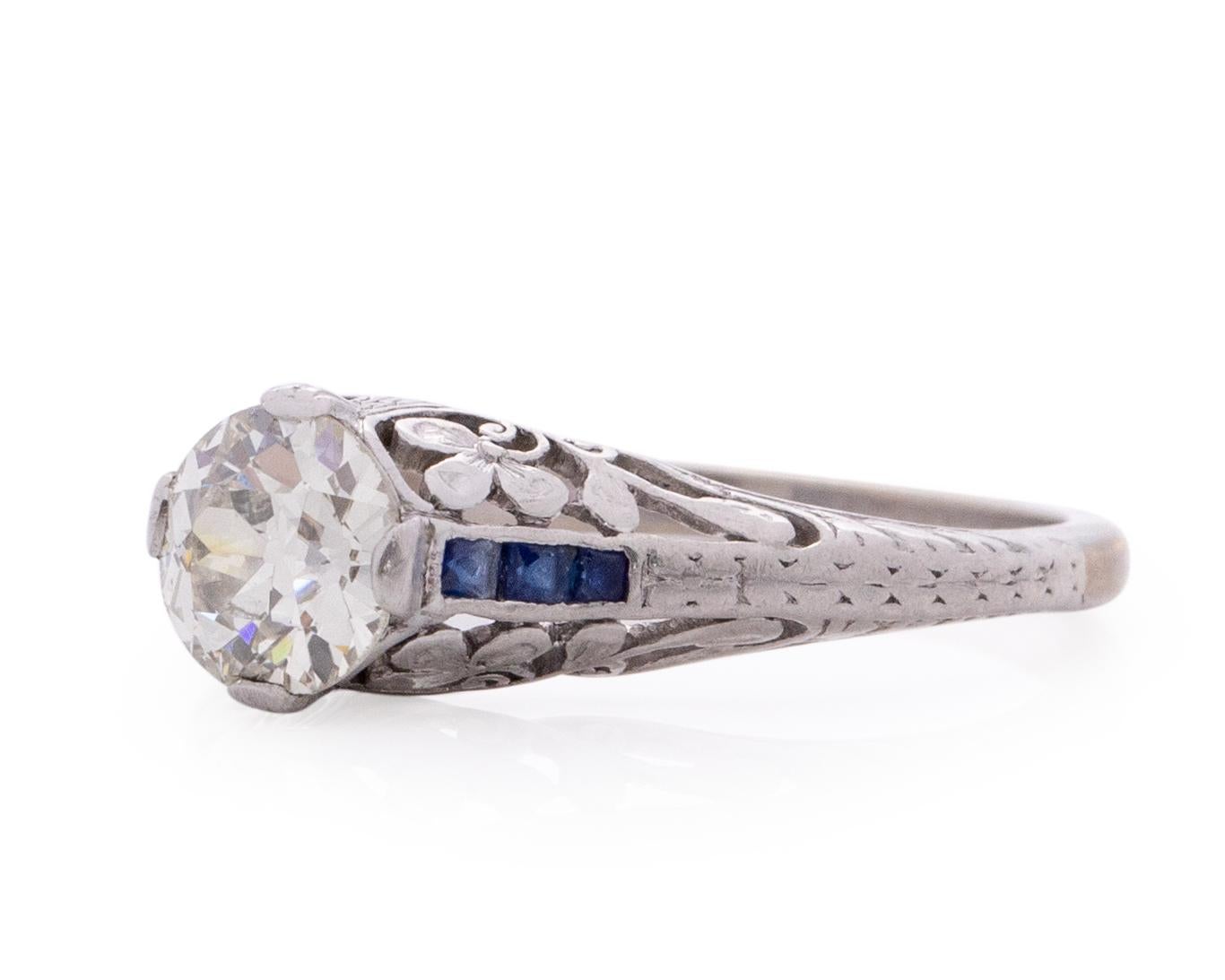 GIA-zertifizierter .81 Karat Art Deco Diamant Platin Verlobungsring (Art déco) im Angebot