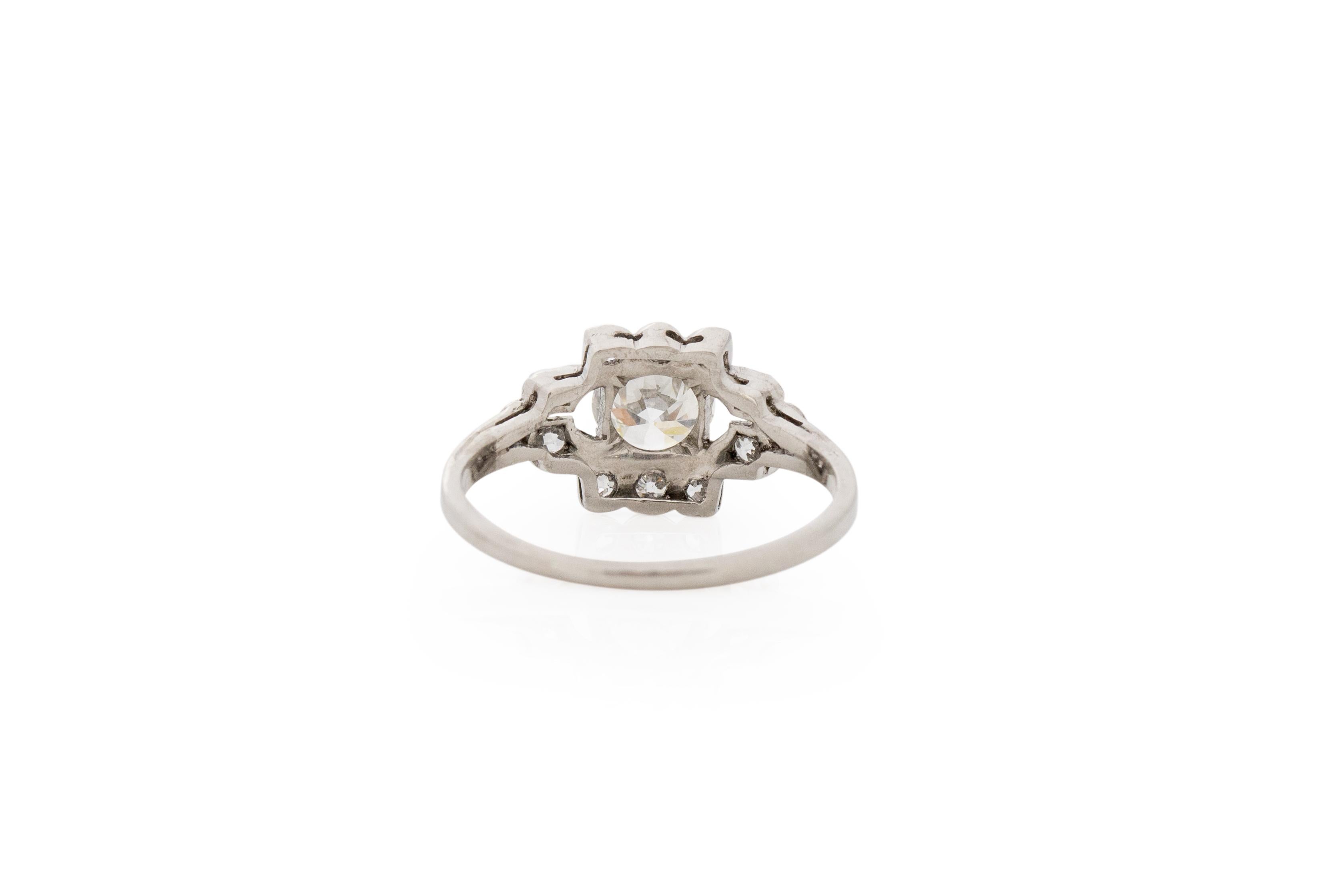 GIA zertifizierter 0,81 Karat Art Deco Diamant Platin Verlobungsring (Alteuropäischer Schliff) im Angebot