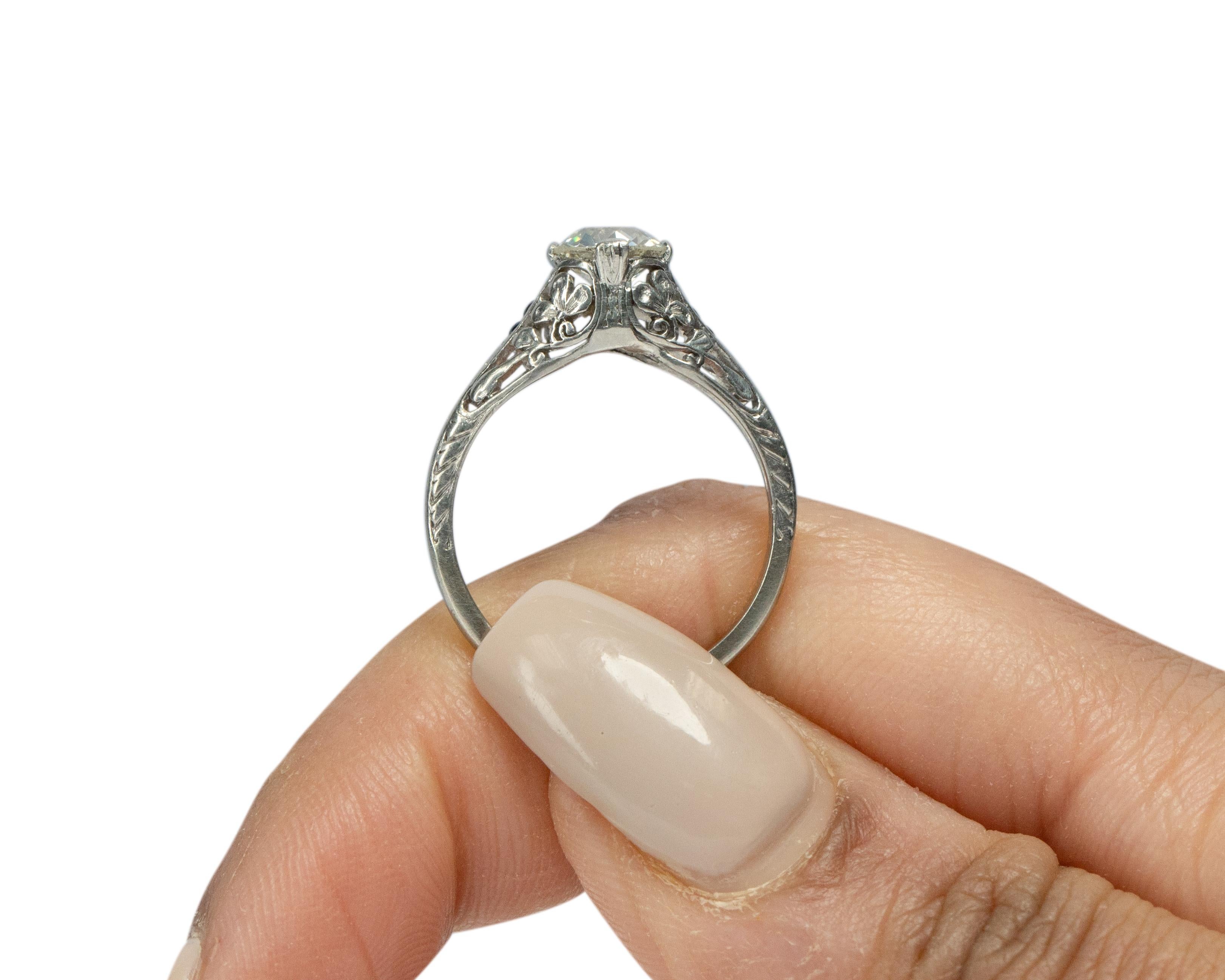 GIA-zertifizierter .81 Karat Art Deco Diamant Platin Verlobungsring im Angebot 2