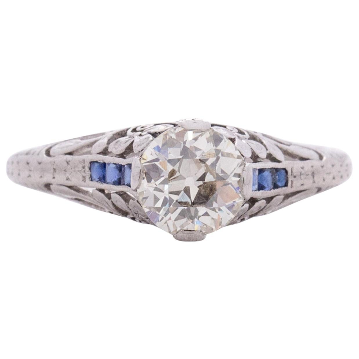GIA-zertifizierter .81 Karat Art Deco Diamant Platin Verlobungsring im Angebot