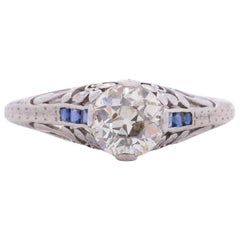 Anillo de compromiso de platino con diamante Art Decó de 81 quilates certificado por GIA
